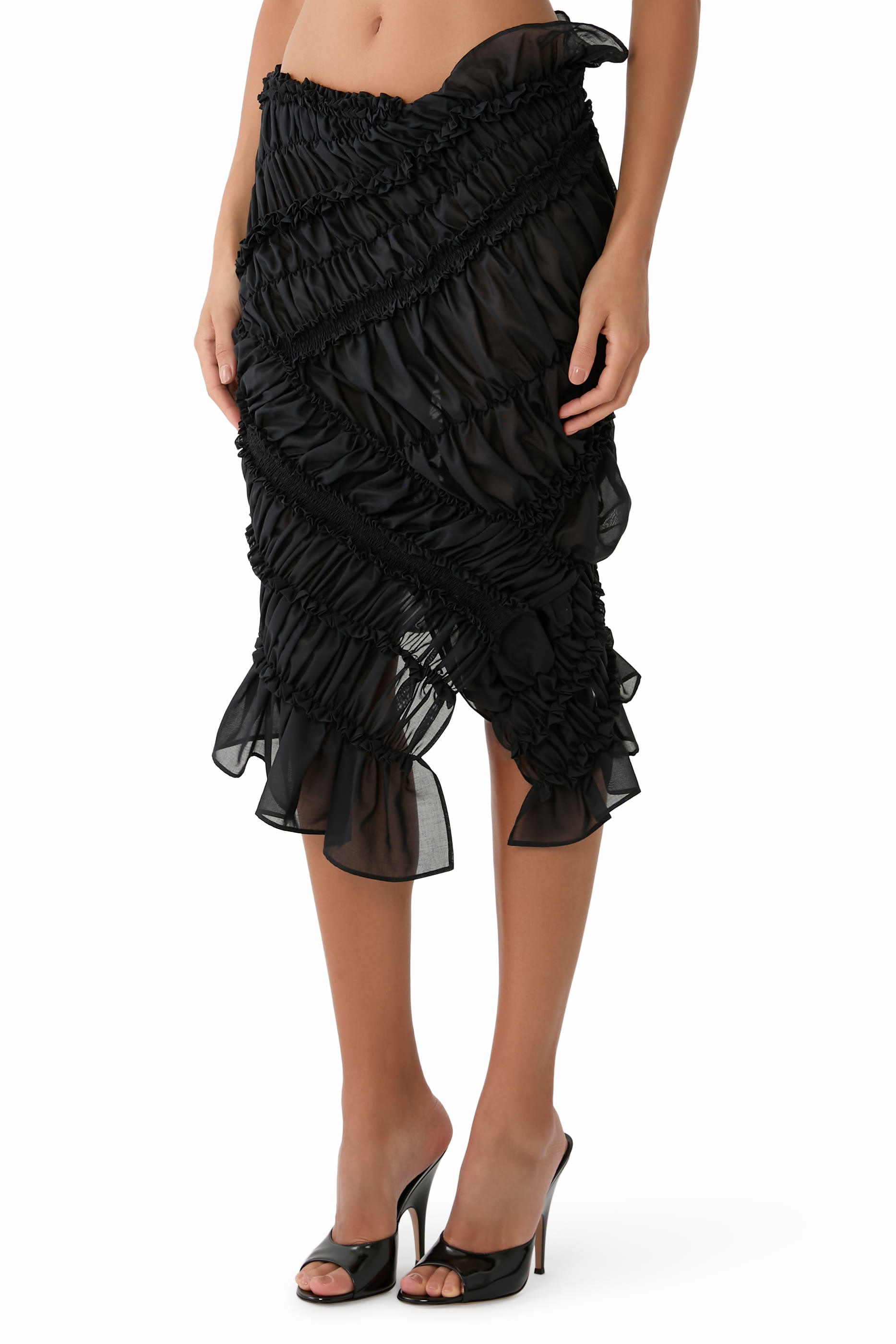 Asymmetric Ruched Midi Skirt 