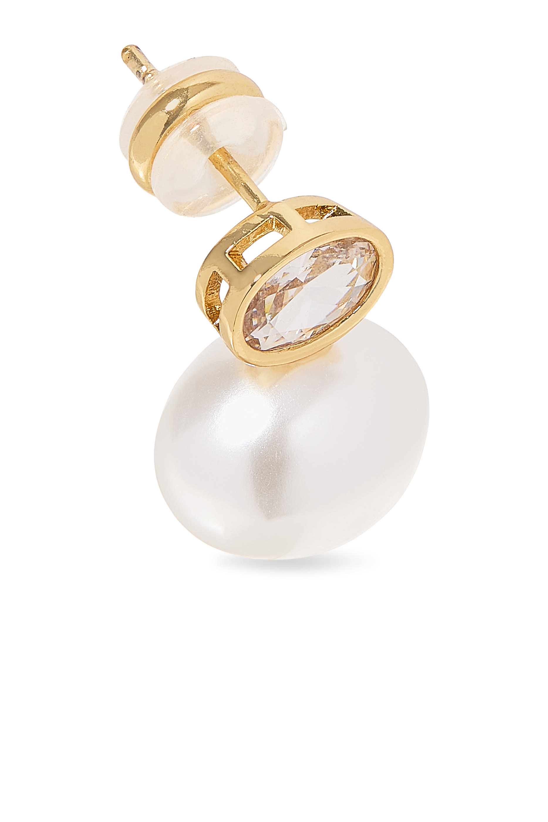 Bezel Pearl Drop Earrings, 14k Vermeil on Sterling Silver & Freshwater Pearl