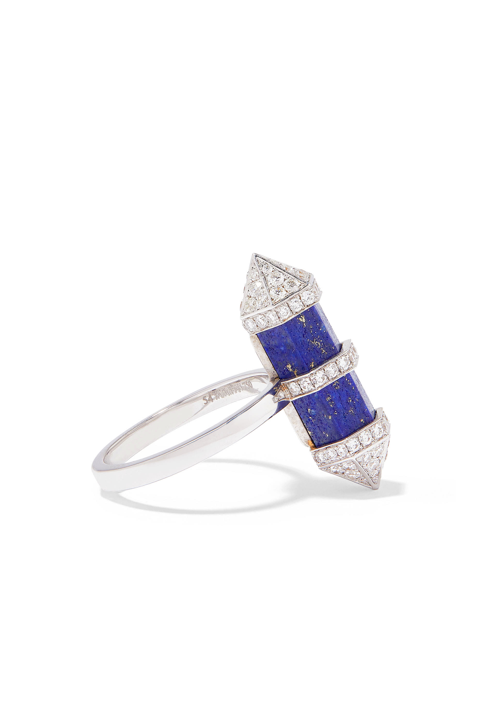 Medium Vertical Chakra Ring, 18k White Gold with Diamonds & Lapis Lazuli