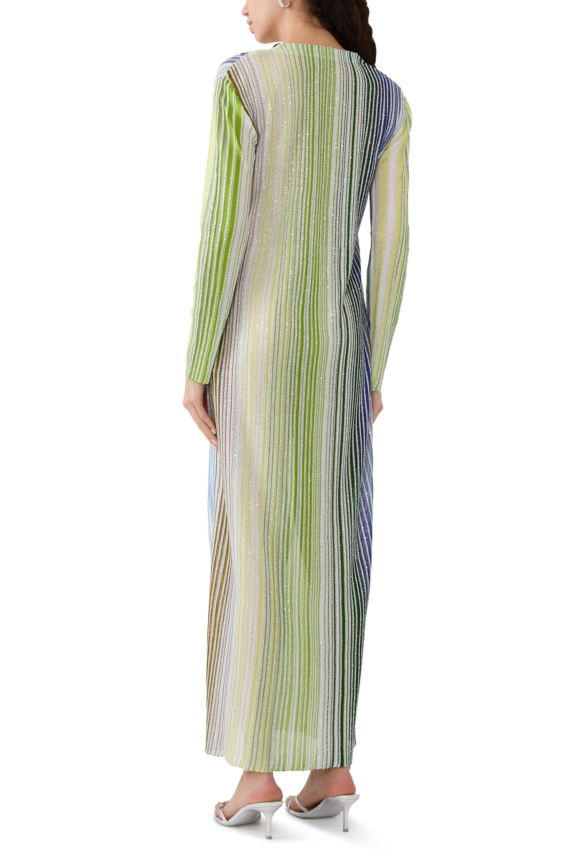 Partialized Knit Sequinned Buttoned Maxi Cardigan