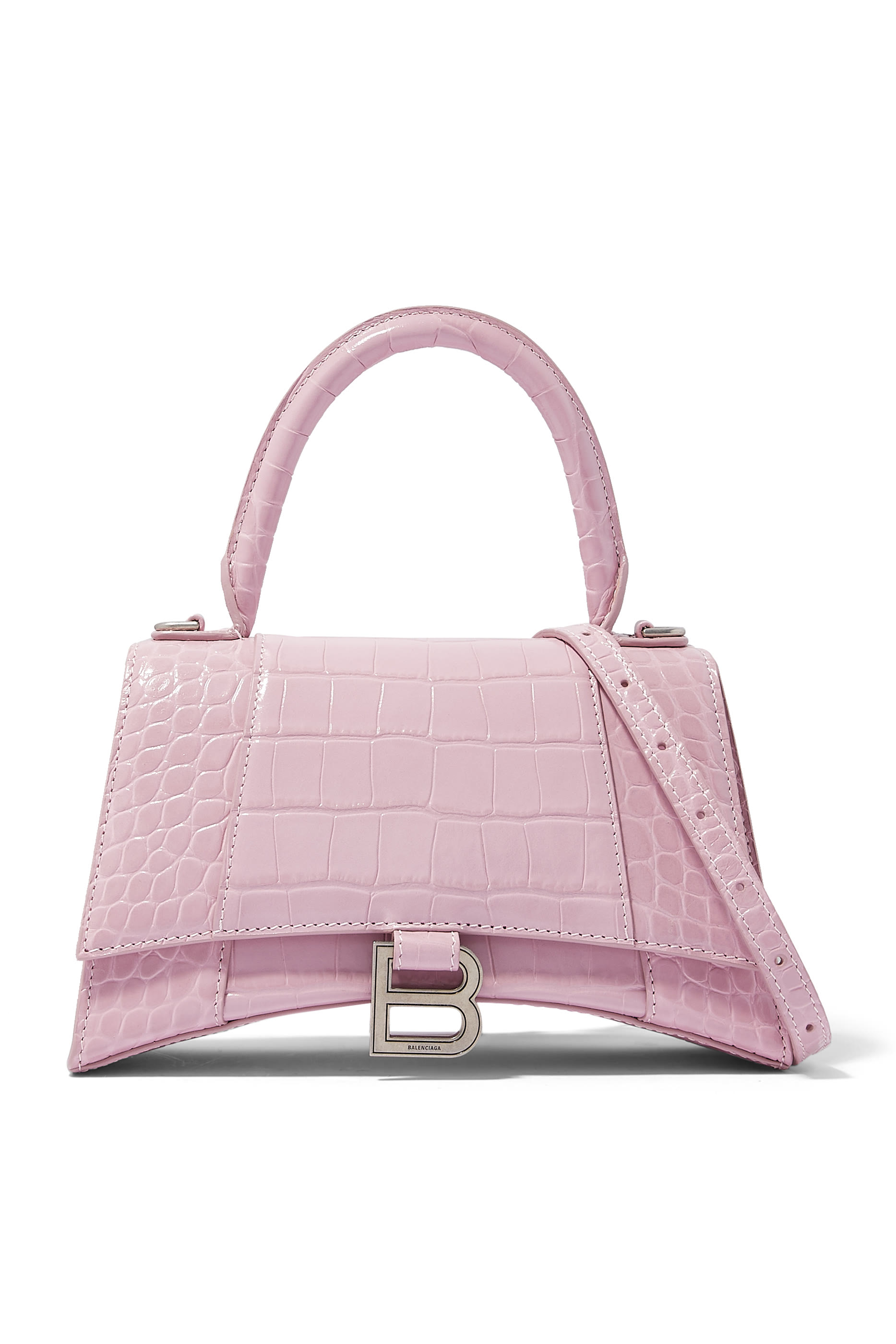 Crocodile Embossed Small Hourglass Handbag