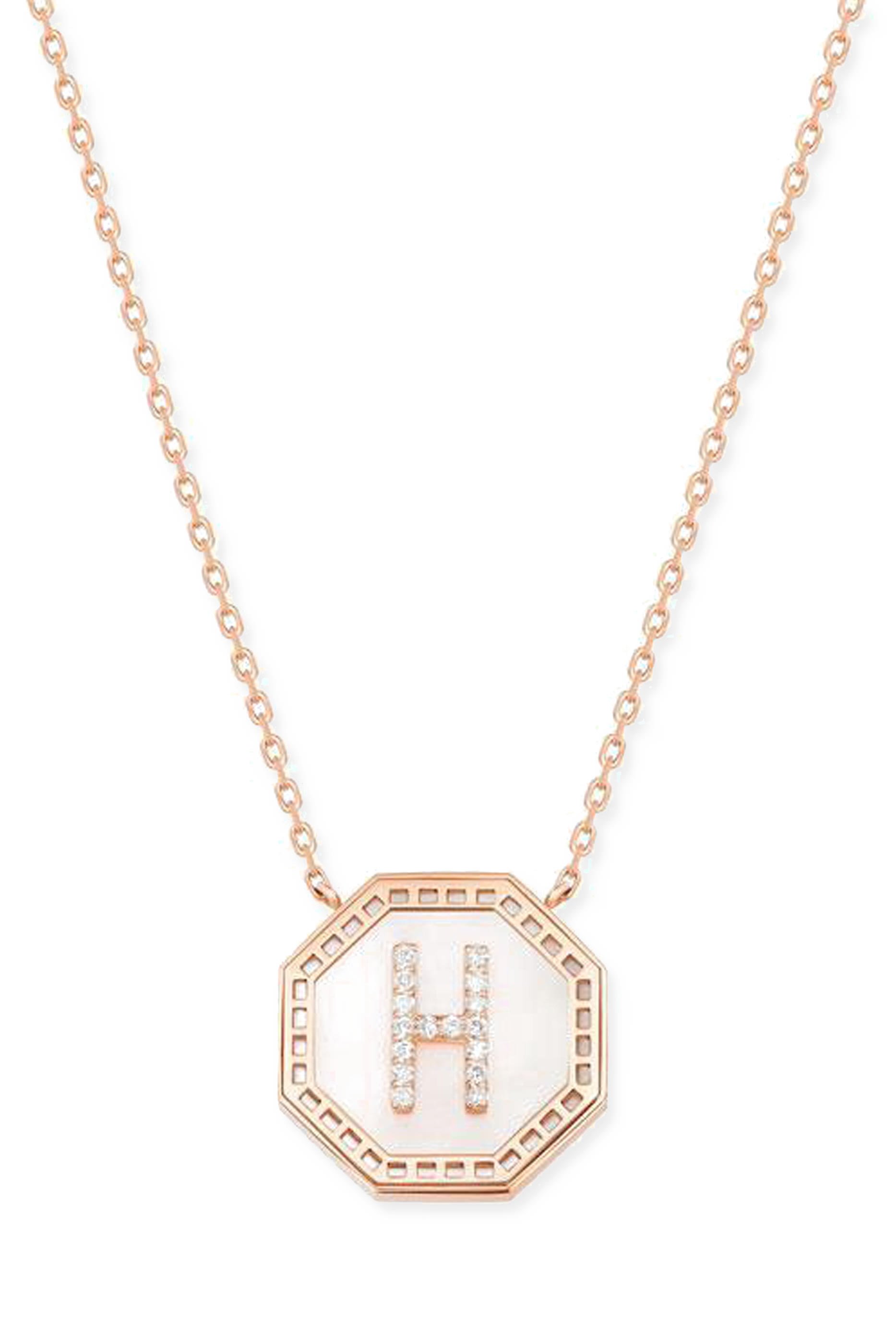 Harf Turath Letter H Necklace, 18k Pink Gold & Diamonds