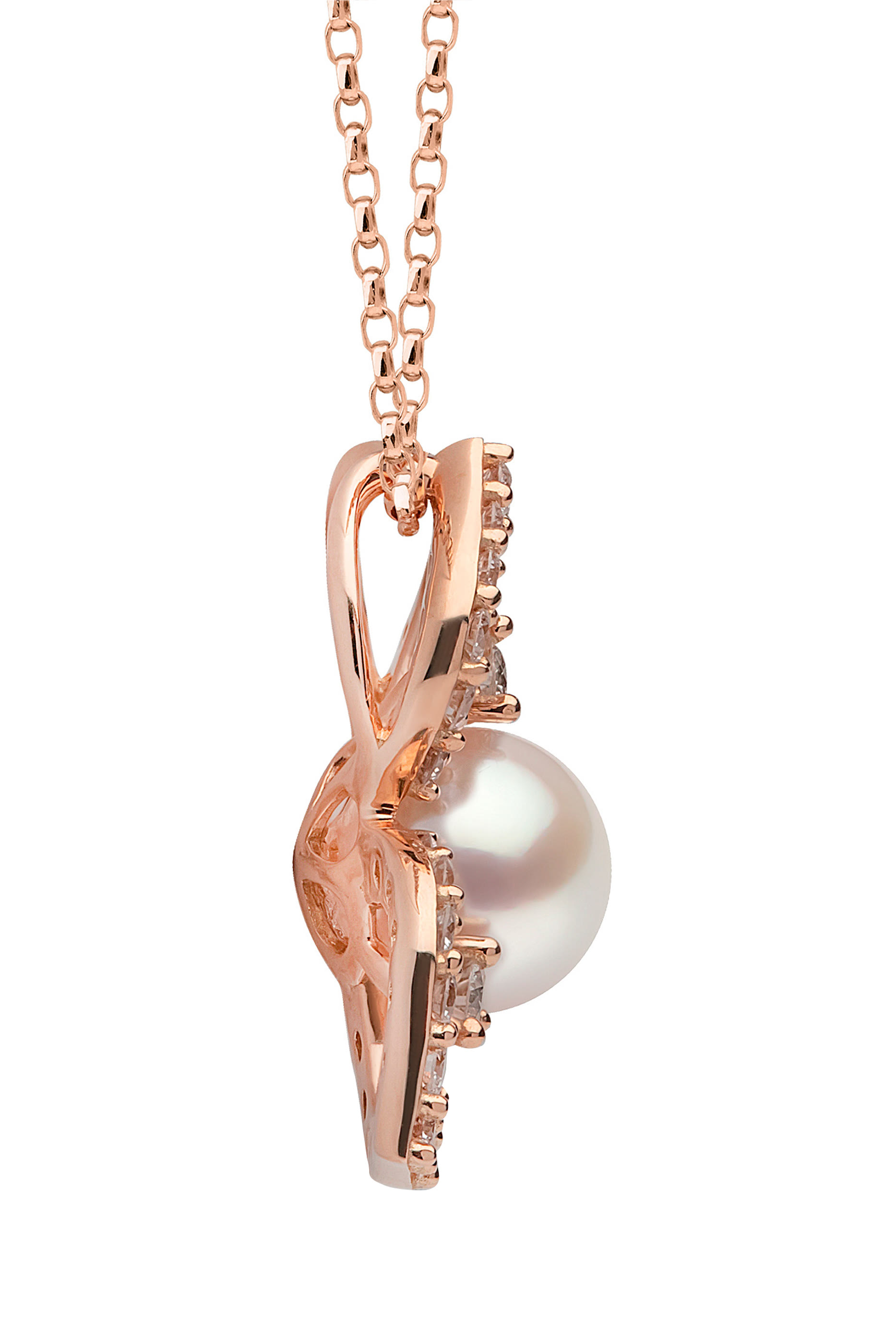 Petal Pendant Necklace, 18k Rose Gold, Diamond & Pearl