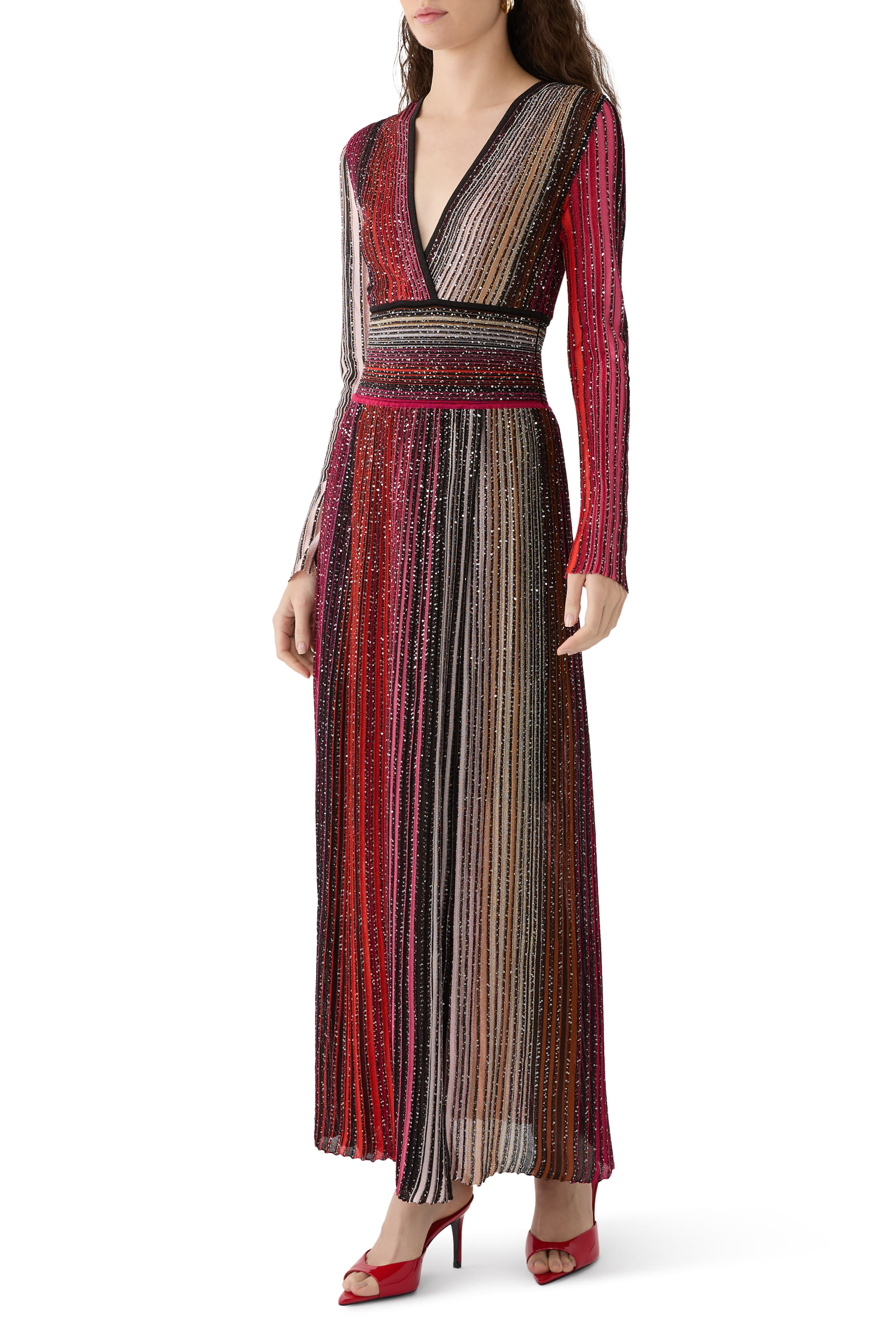 Partialized Knit Sequins V-Neck Maxi Dress