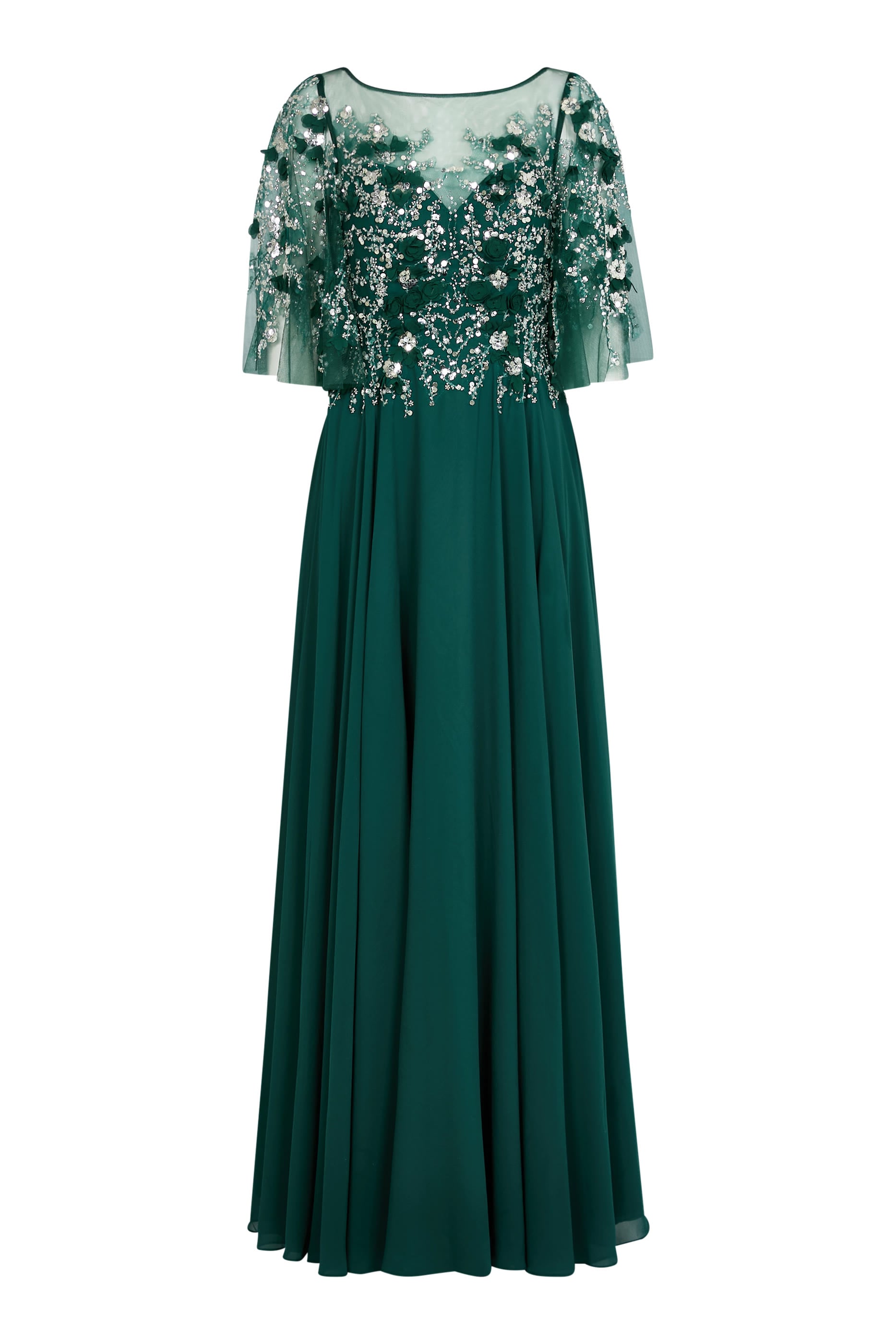 Sequin Embellished Cape Gown
