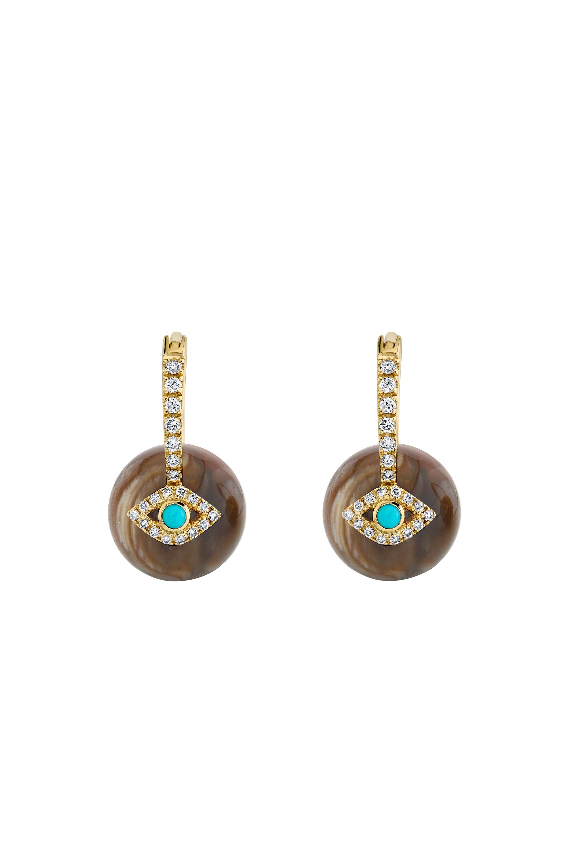 Gold & Diamond Evil Eye Earrings, 14K Yellow Gold, Diamond & Turquoise