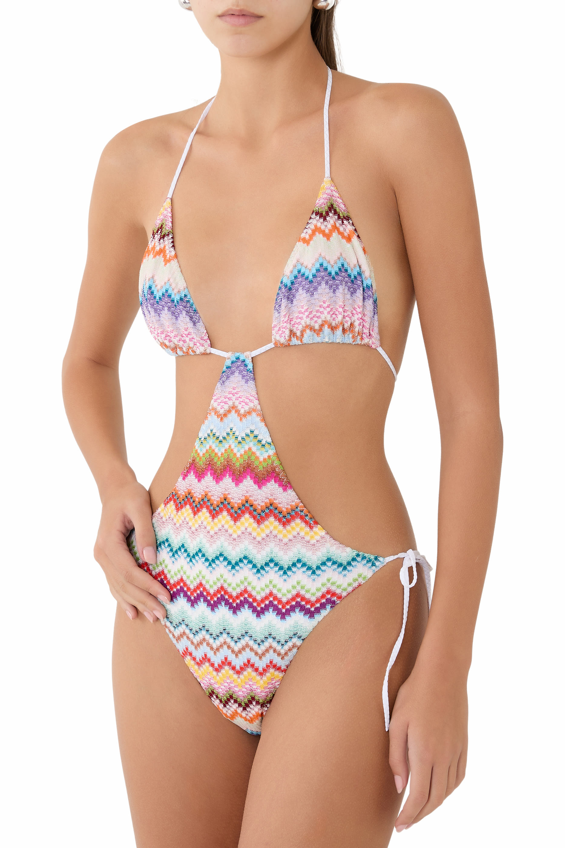 Lam&eacute; Viscose Trikini with Pixel-Effect Zigzag Pattern  