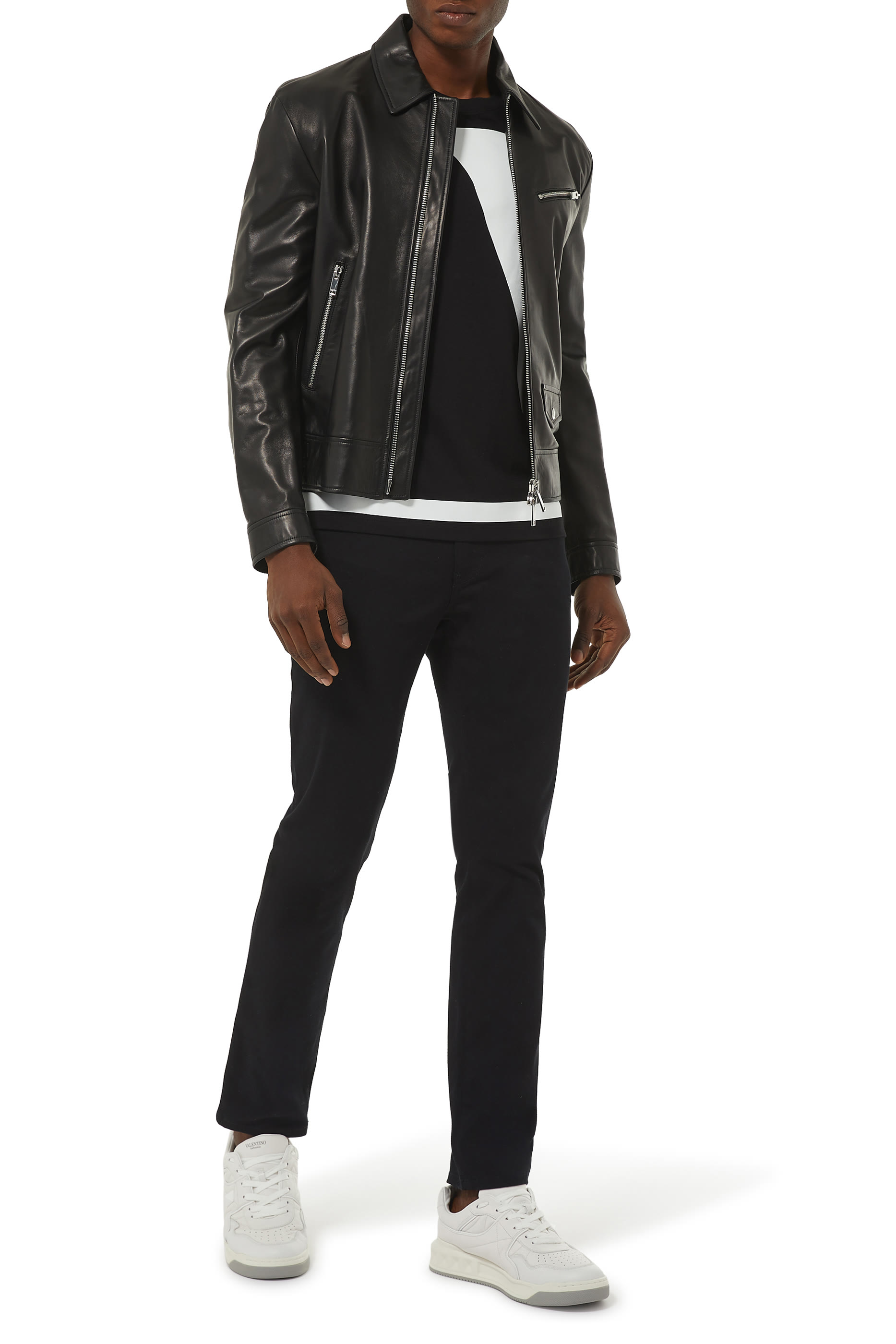 Back Knit Intarsia Leather Jacket