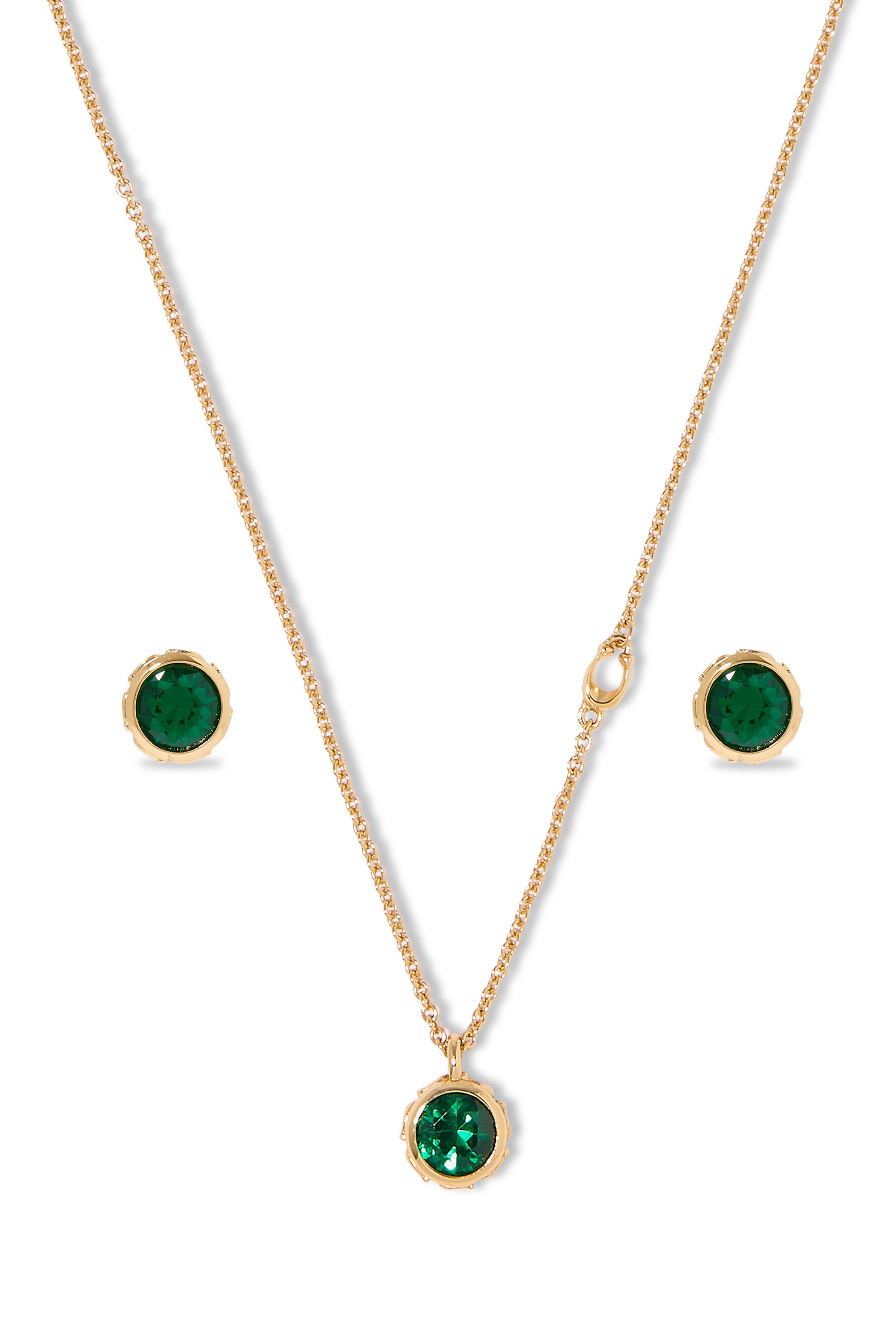  Stone Stud Necklace & Earrings Set 