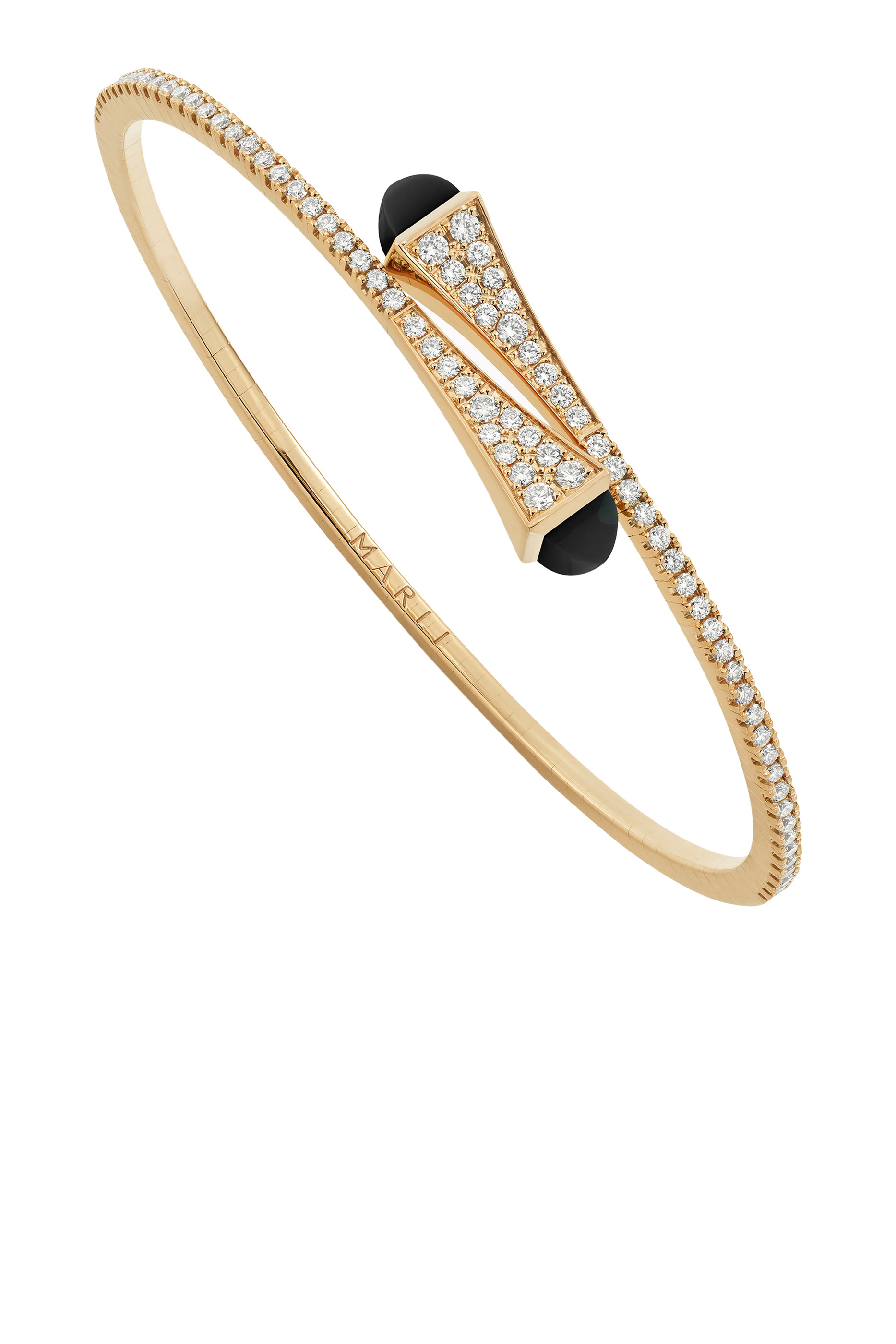 Cleo Slim Bangle, 18k Pink Gold with Black Onyx & Diamonds