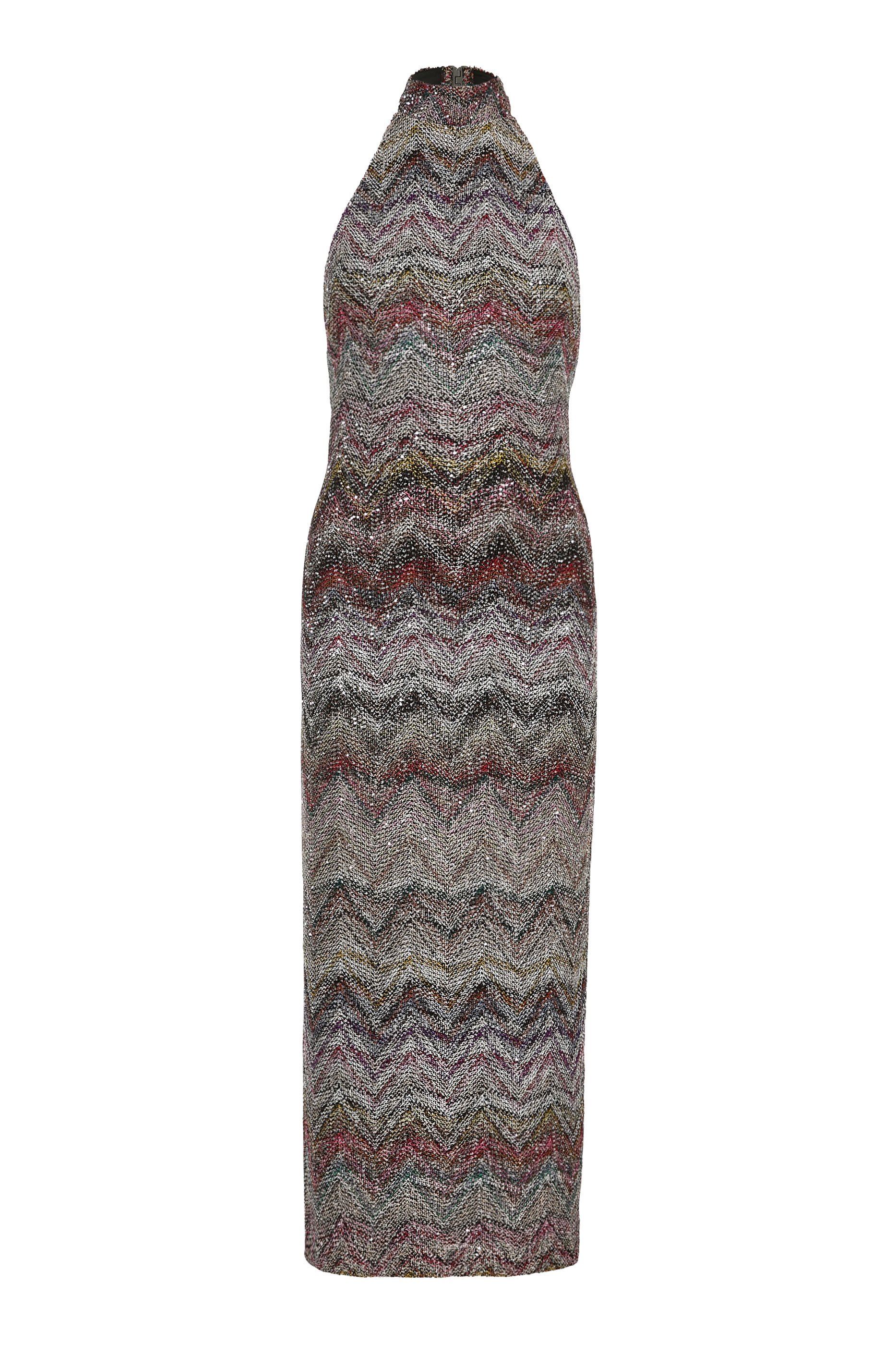 Chevron Sequin Embellished Halter Maxi Dress