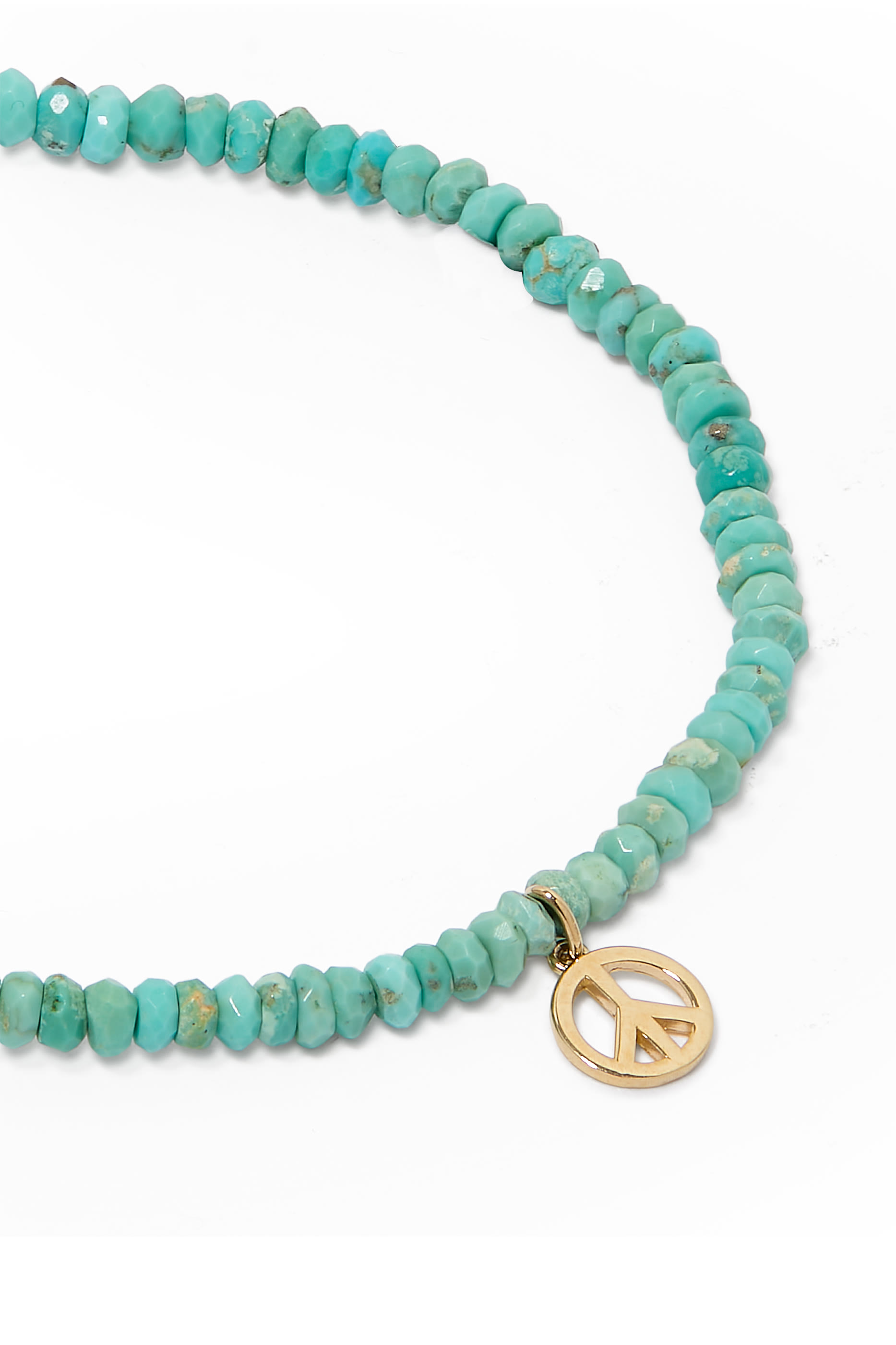 Tiny Peace Sign Charm Beaded Bracelet, 14k Yellow Gold & Turquoise, Diamonds