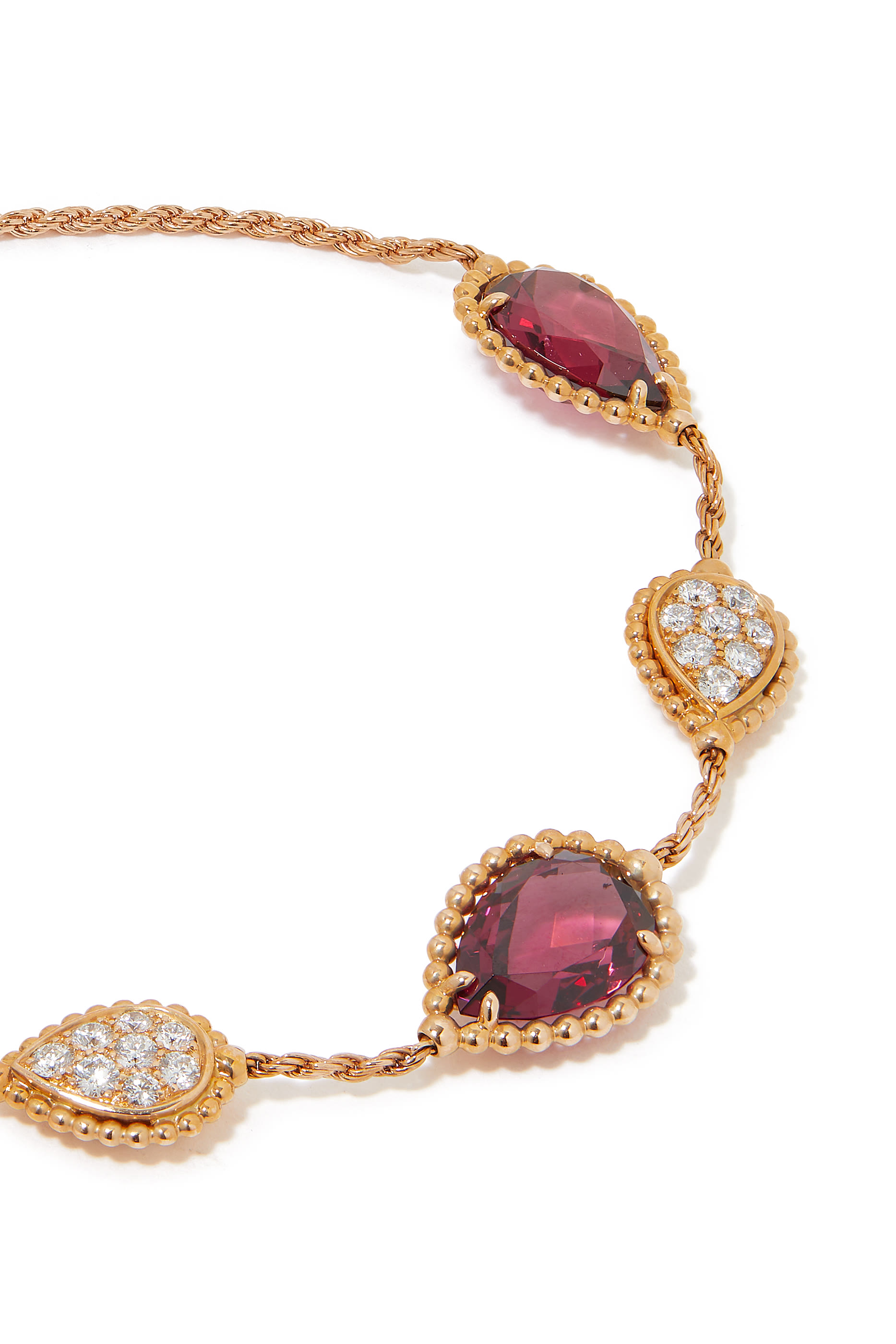 Serpent Boh&egrave;me 18K Rose Gold 5 Motif Rhodolite Garnet and Diamond Bracelet
