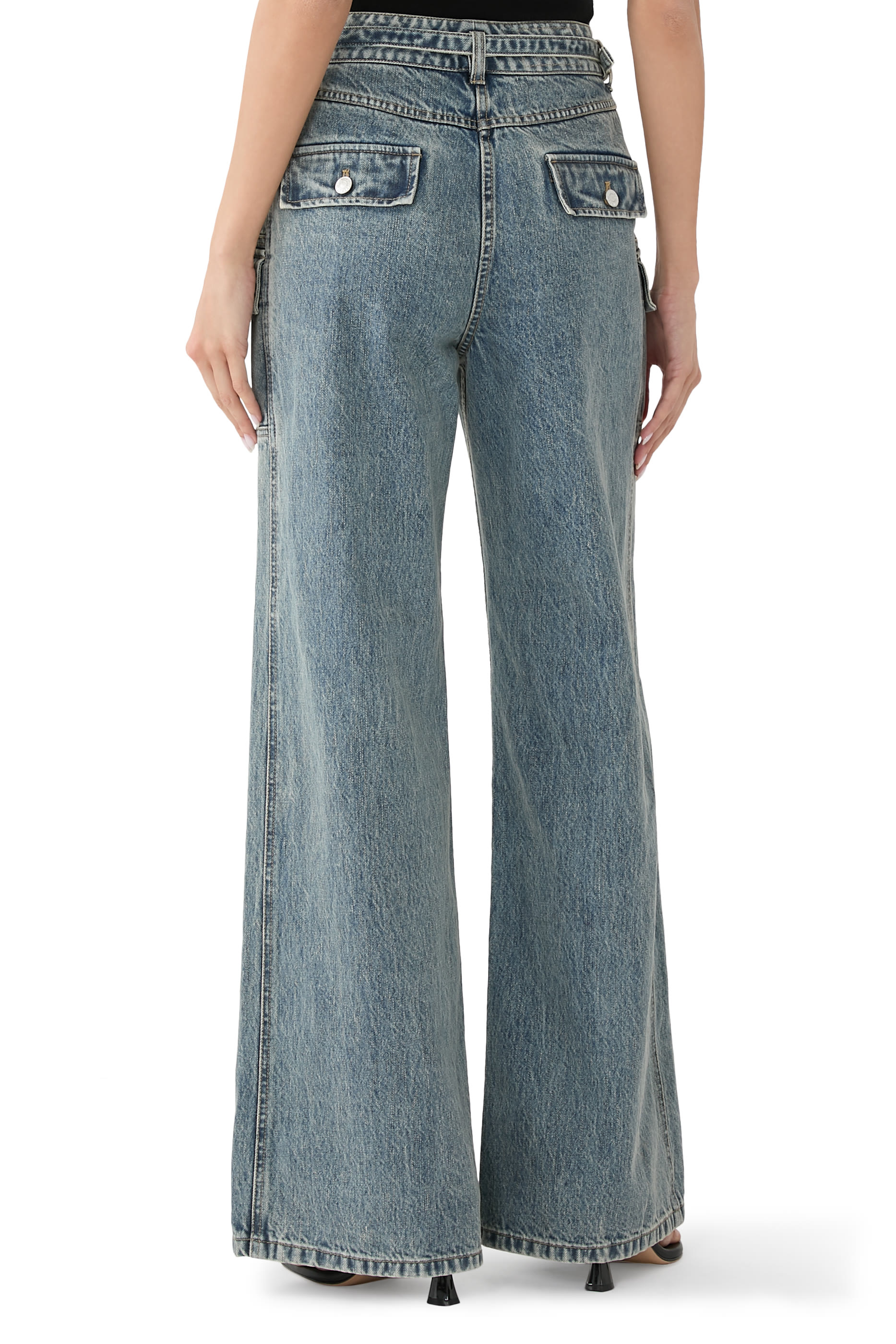 Cargo Wide Leg Belted Jeans