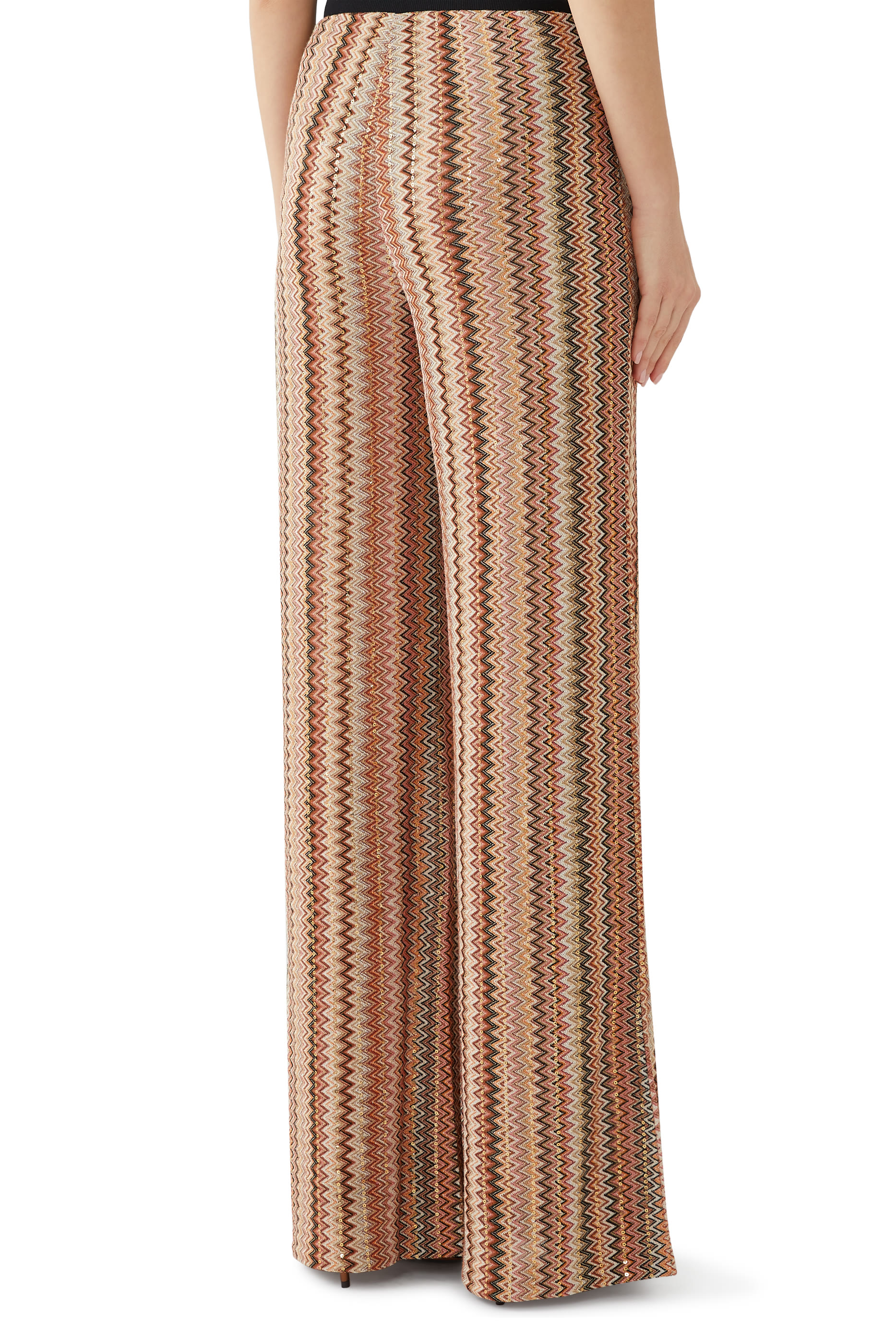 Exclusive Chevron Raschel Sequinned Wide Leg Pants