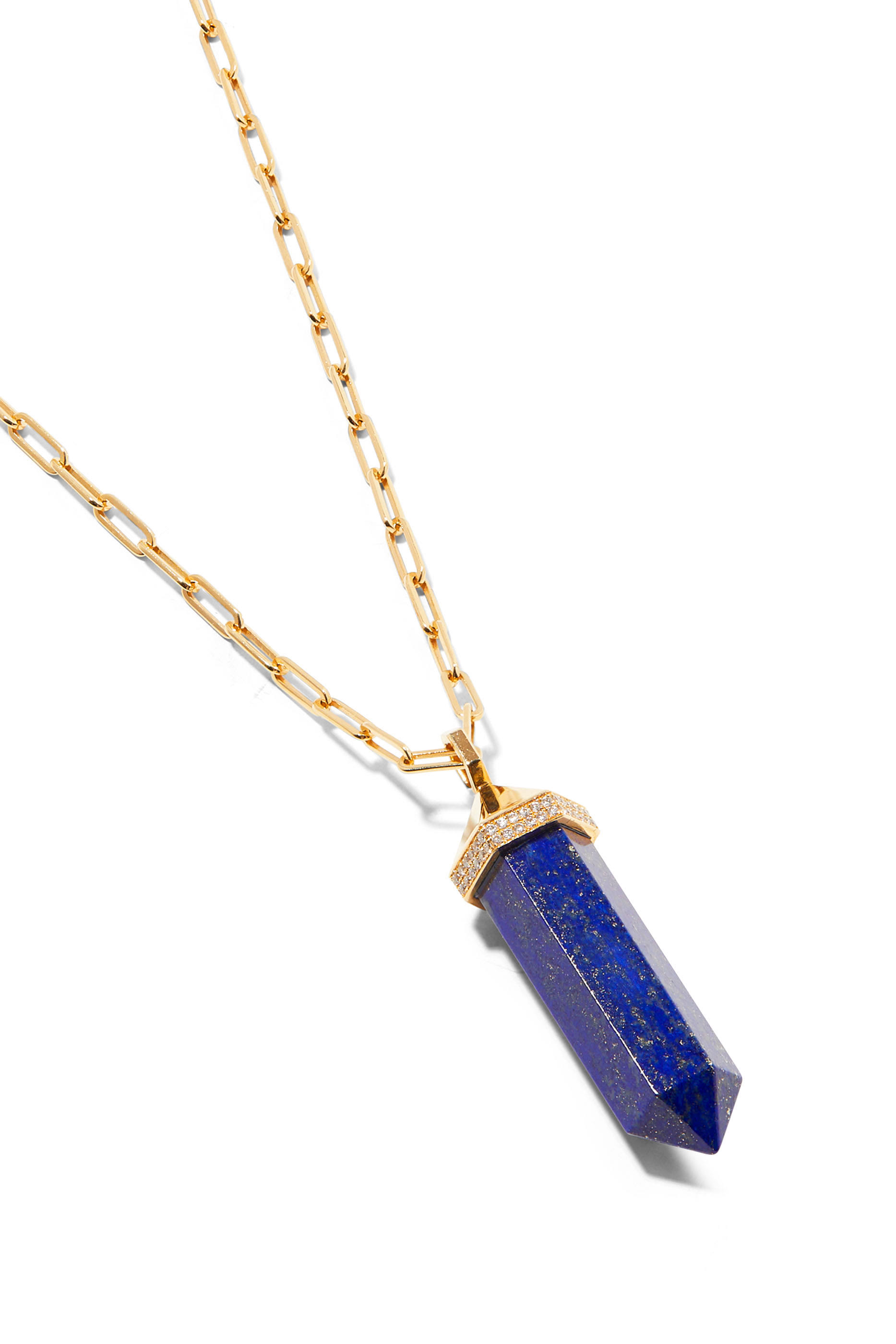 Vertical Chakra Necklace, 18k Yellow Gold with Diamonds & Lapis Lazuli
