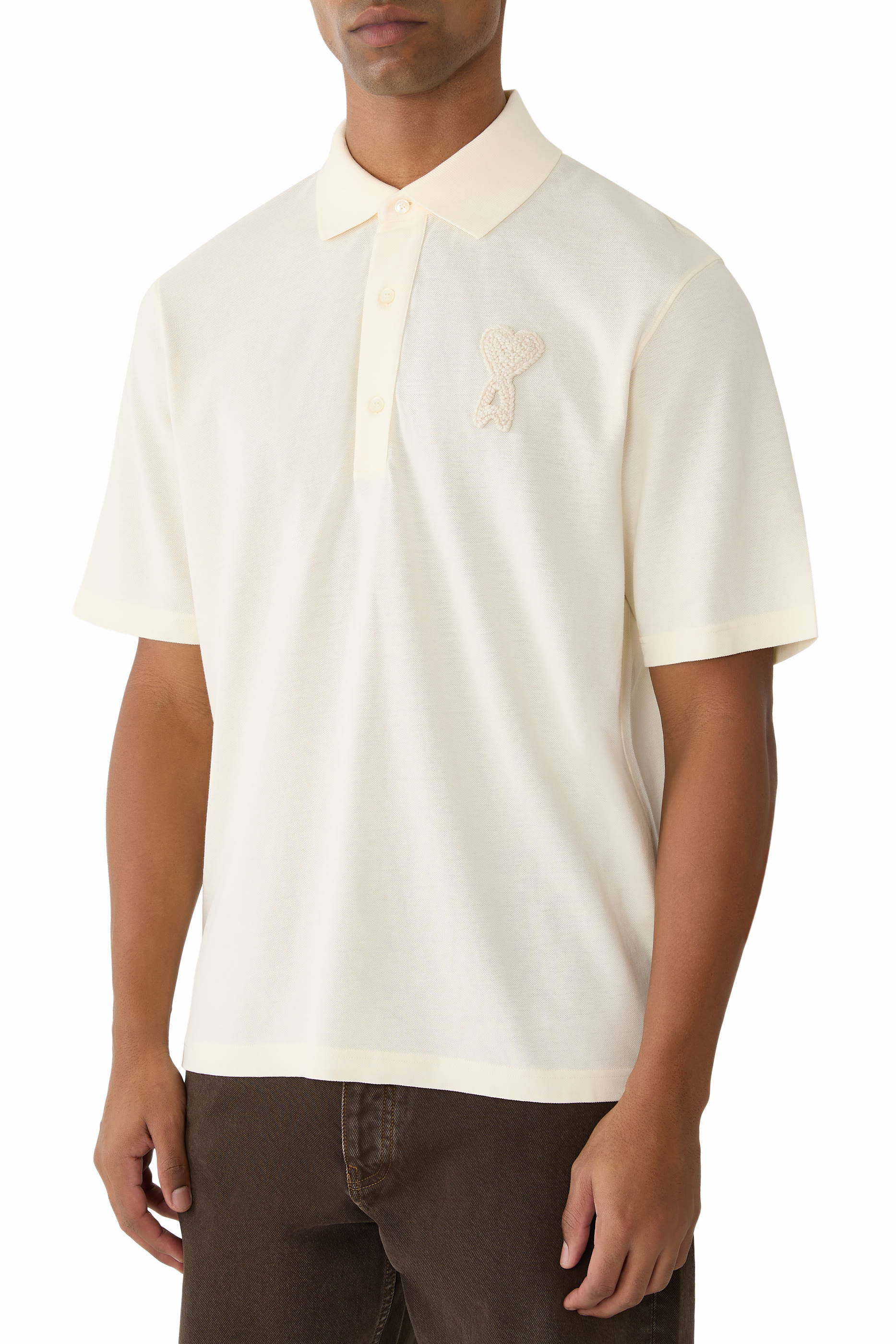 Cotton Ami De Coeur Knitted Patch Polo Shirt