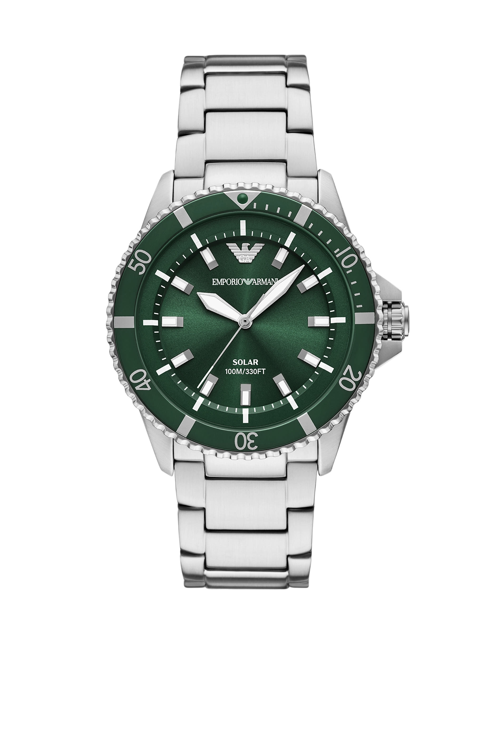 World Explorer Solar-Powered Three-Hand Stainless Steel Watch