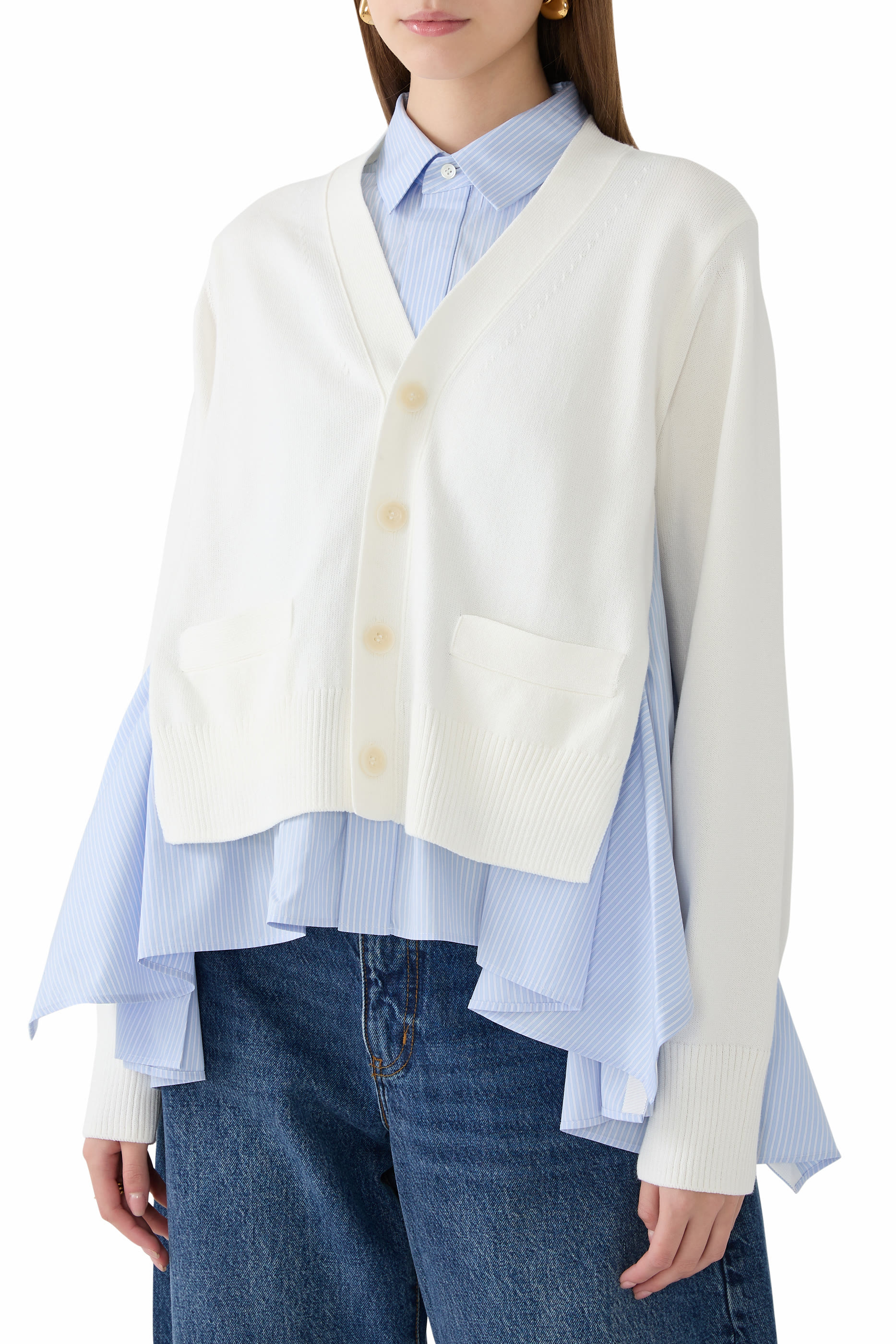 Cotton Poplin x Knit Cardigan