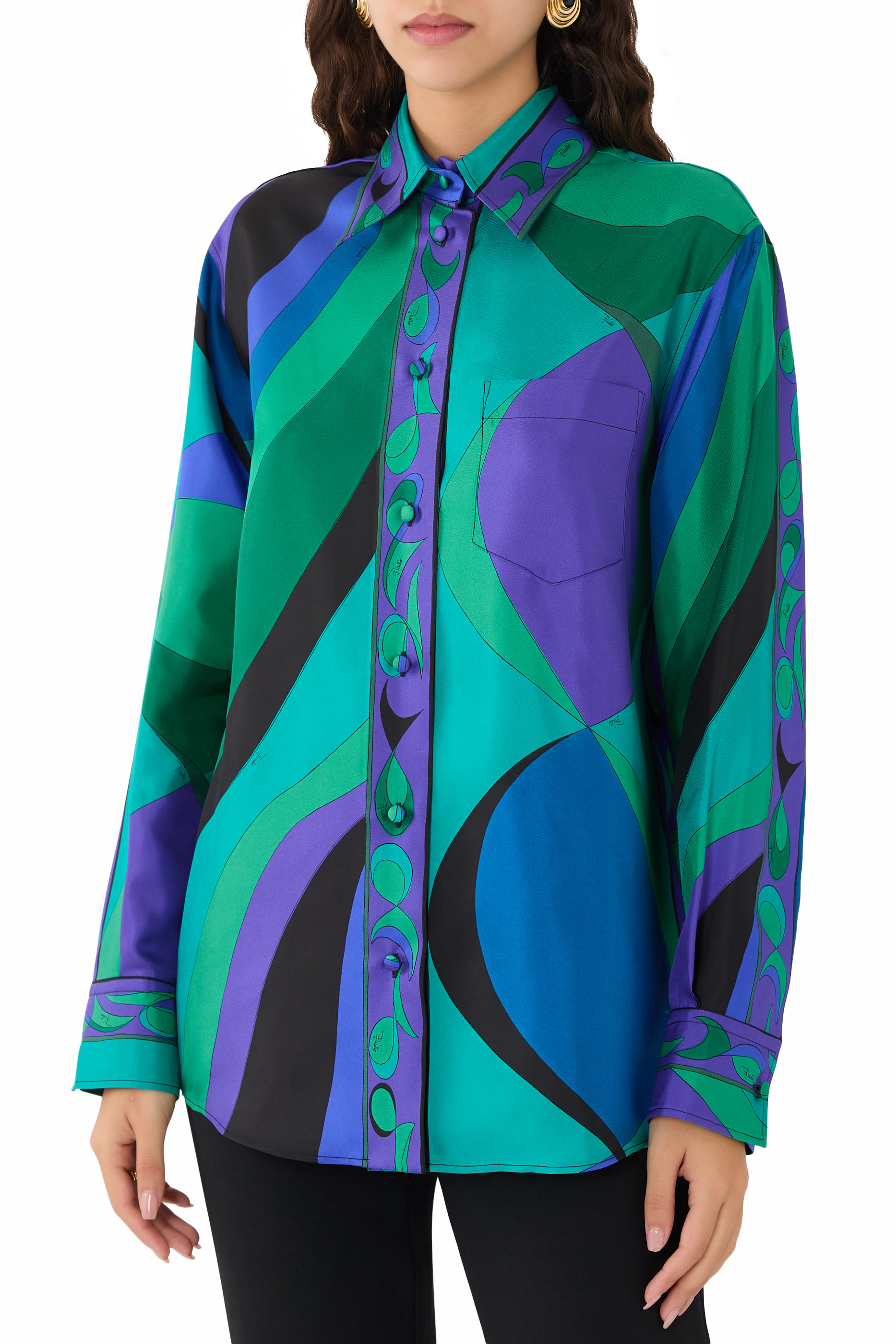 Pesci Print Silk Oversized Shirt