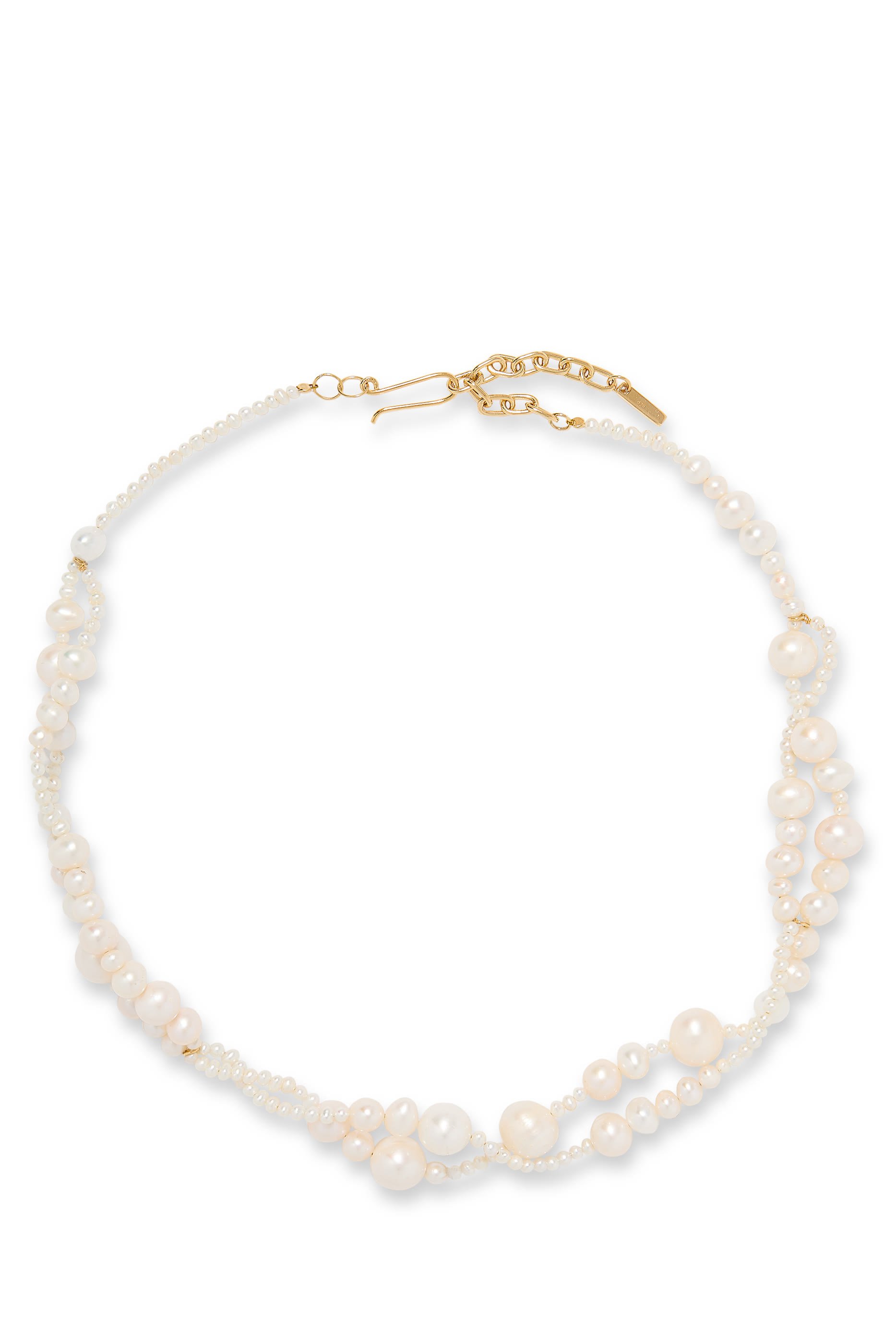 Edo Necklace, Recycled Sterling Silver Plated in 18k Yellow Gold &  Freshwater Pearls
