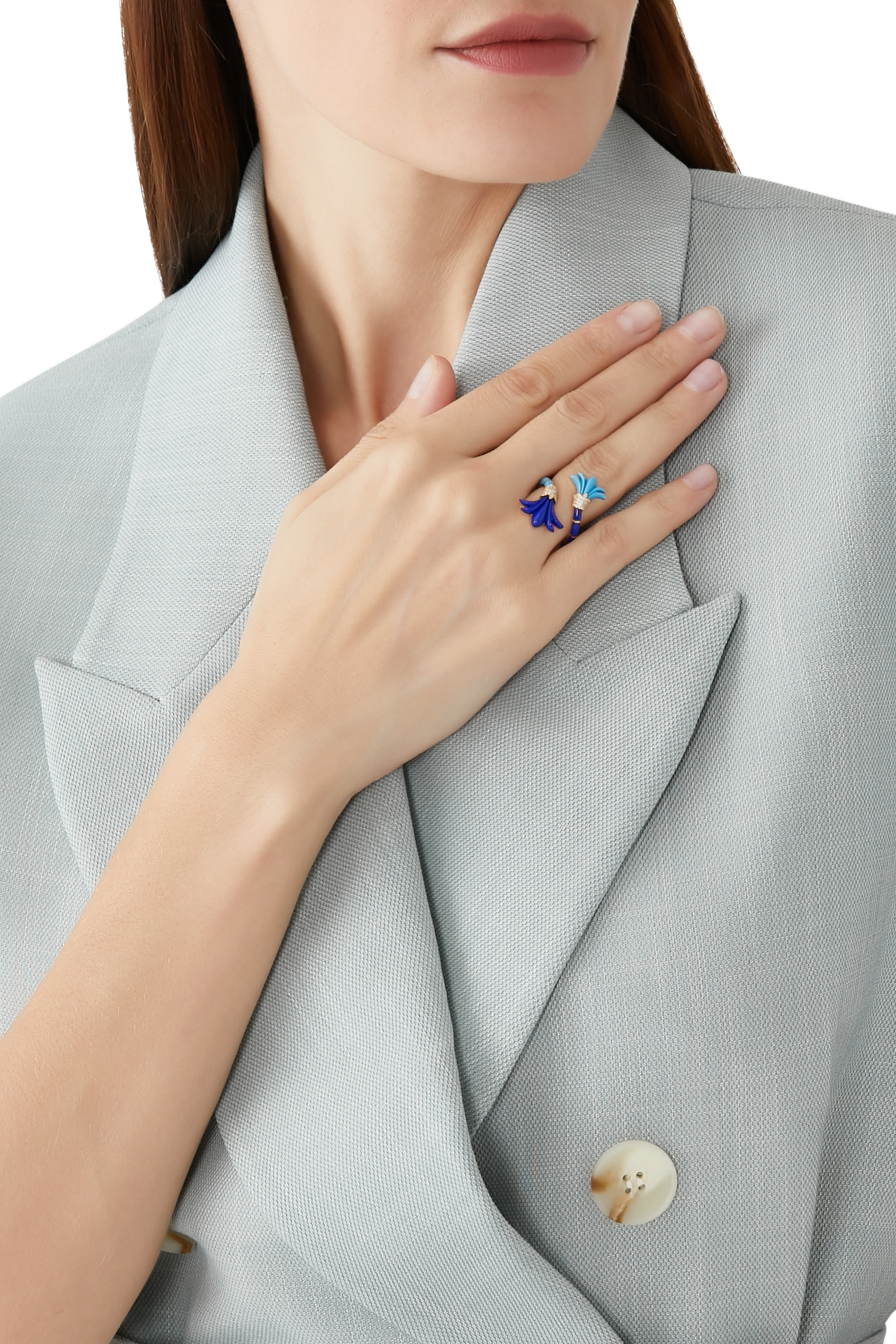 Psychedeliah On A Vine Pinky Ring, 18k Yellow Gold with Diamonds, Lapis Lazuli & Turquoise
