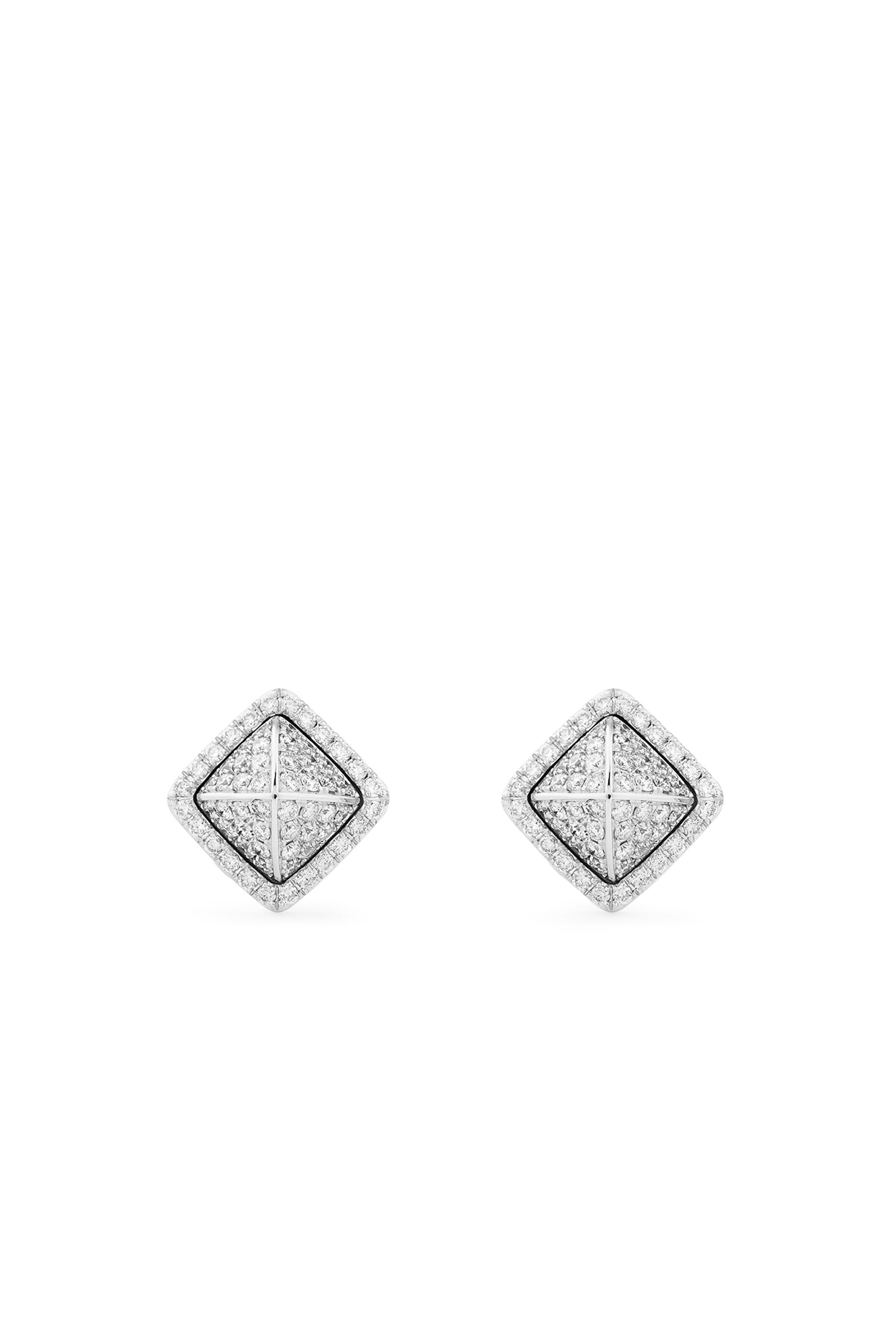 Cleo Pyramid Stud Earrings, 18k White Gold with Full Diamonds