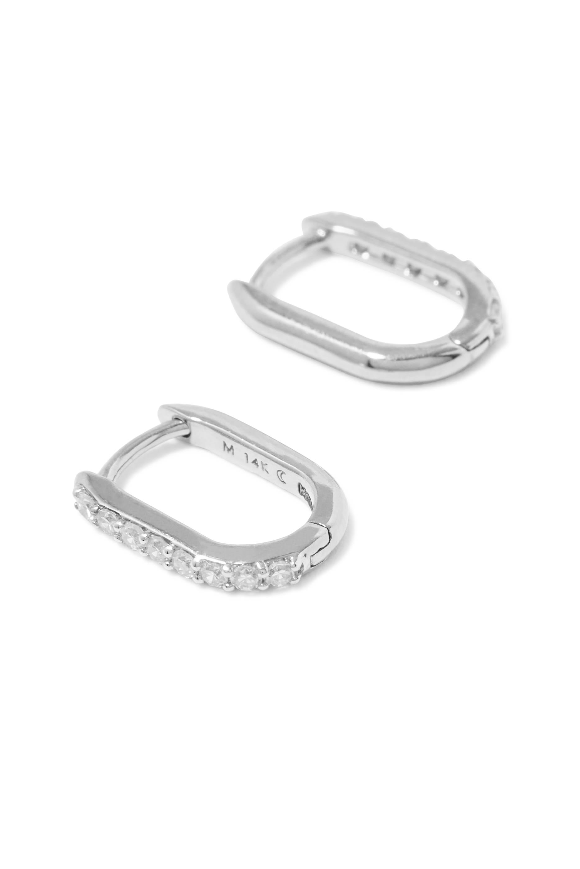 Fine Diamond Ovate Mini Hoop Earrings, 14k White Gold & Diamonds