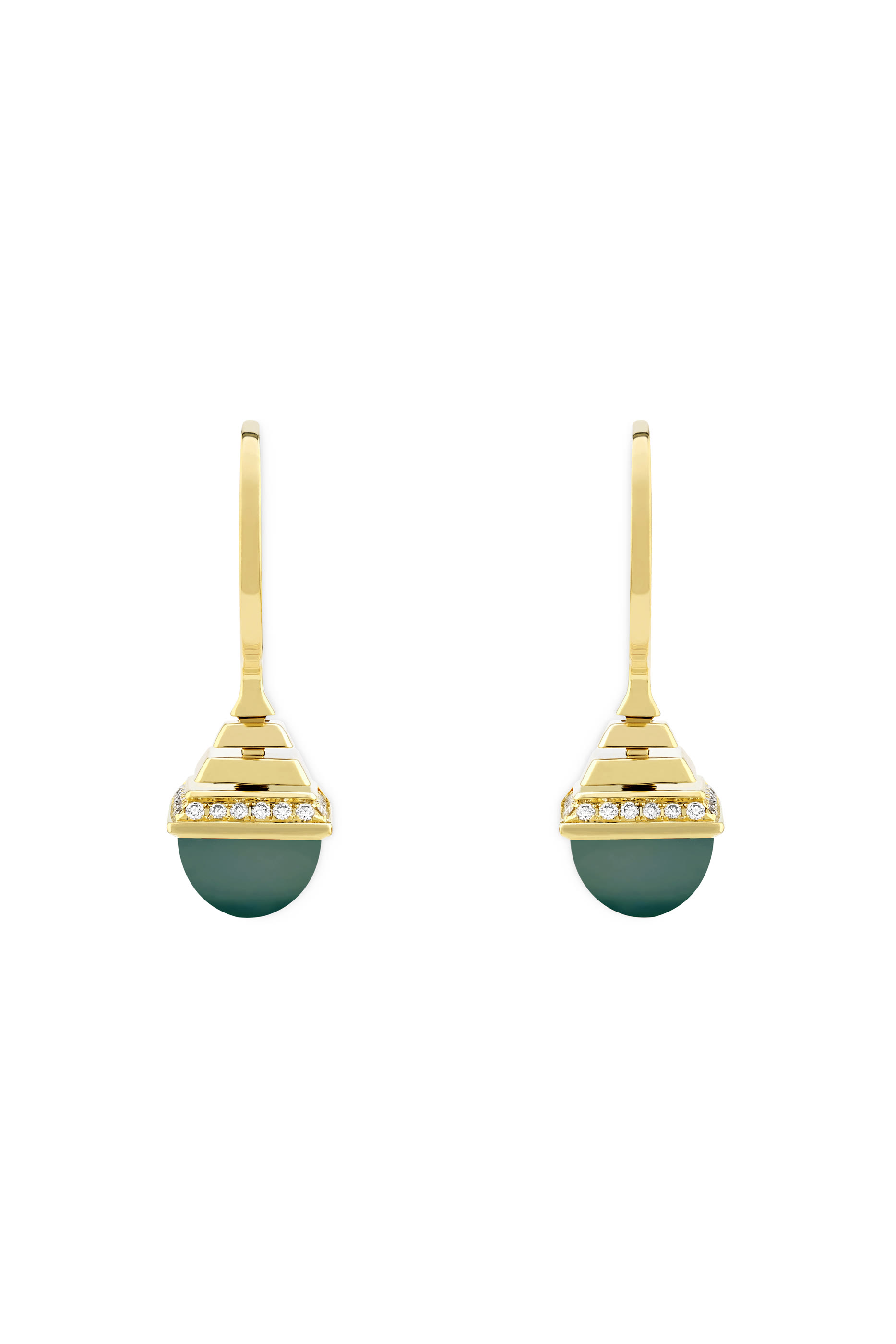 Cleo Mini Rev Drop Earrings, 18k Yellow Gold with Green Agate & Diamonds