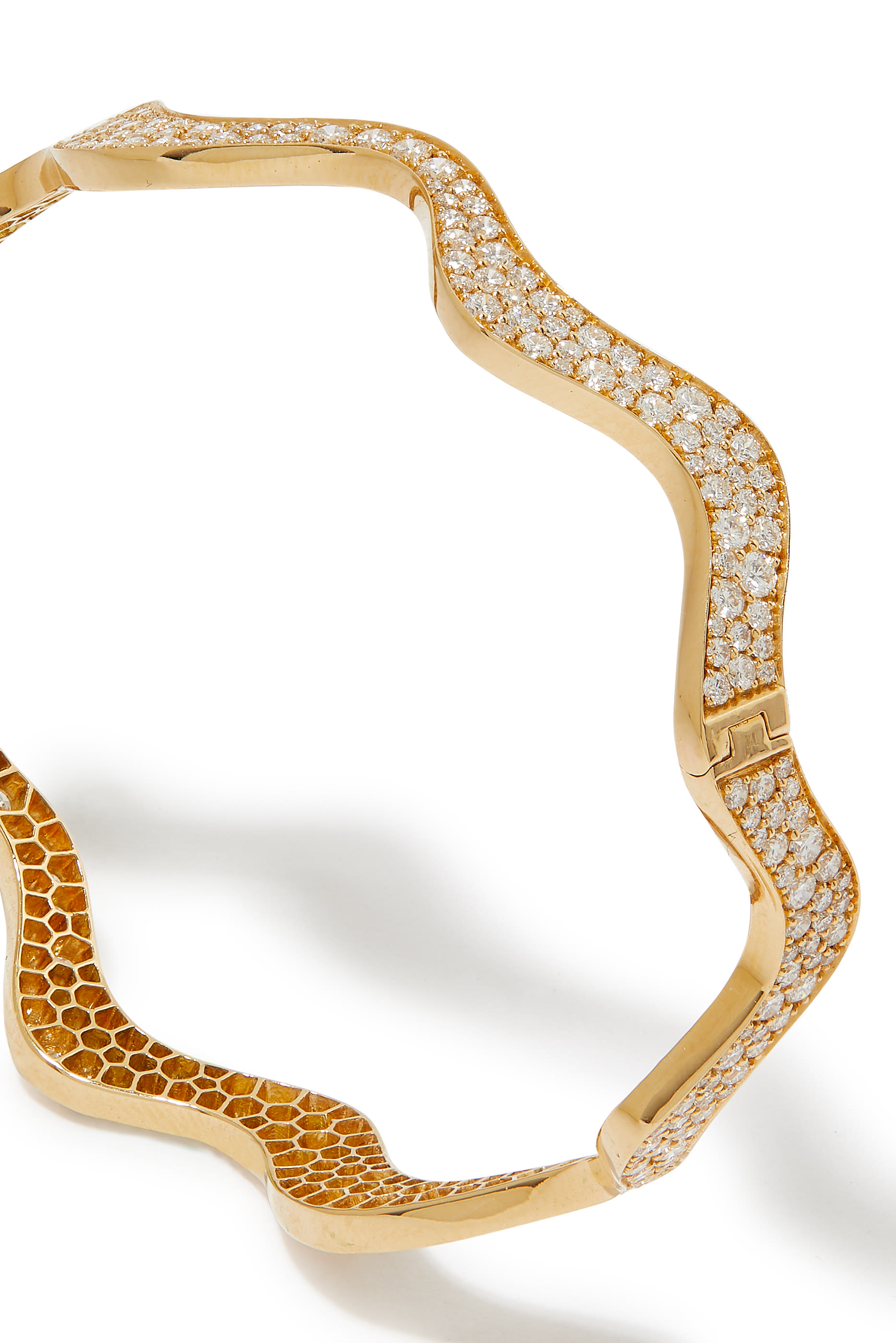 Wave Bangle, 18K Yellow Gold & Diamonds