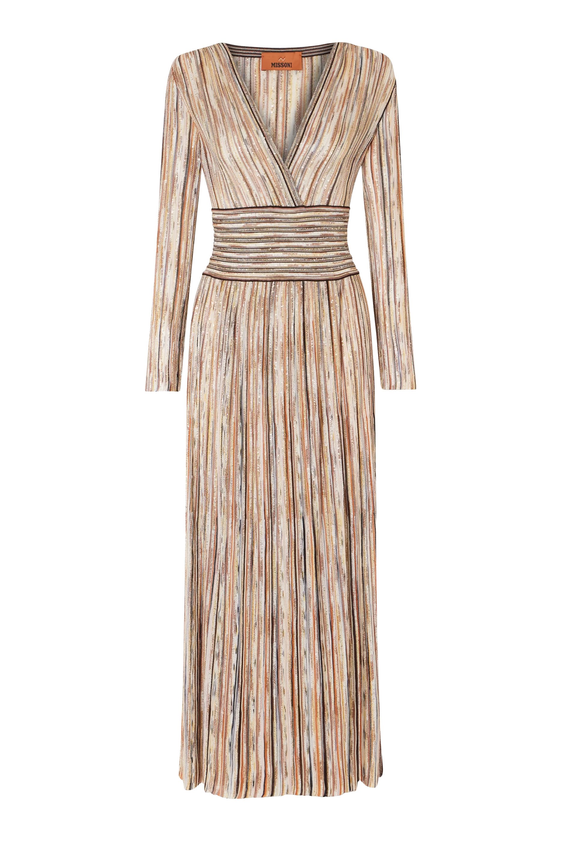 Partialized Knit Lurex Belted Long Dress