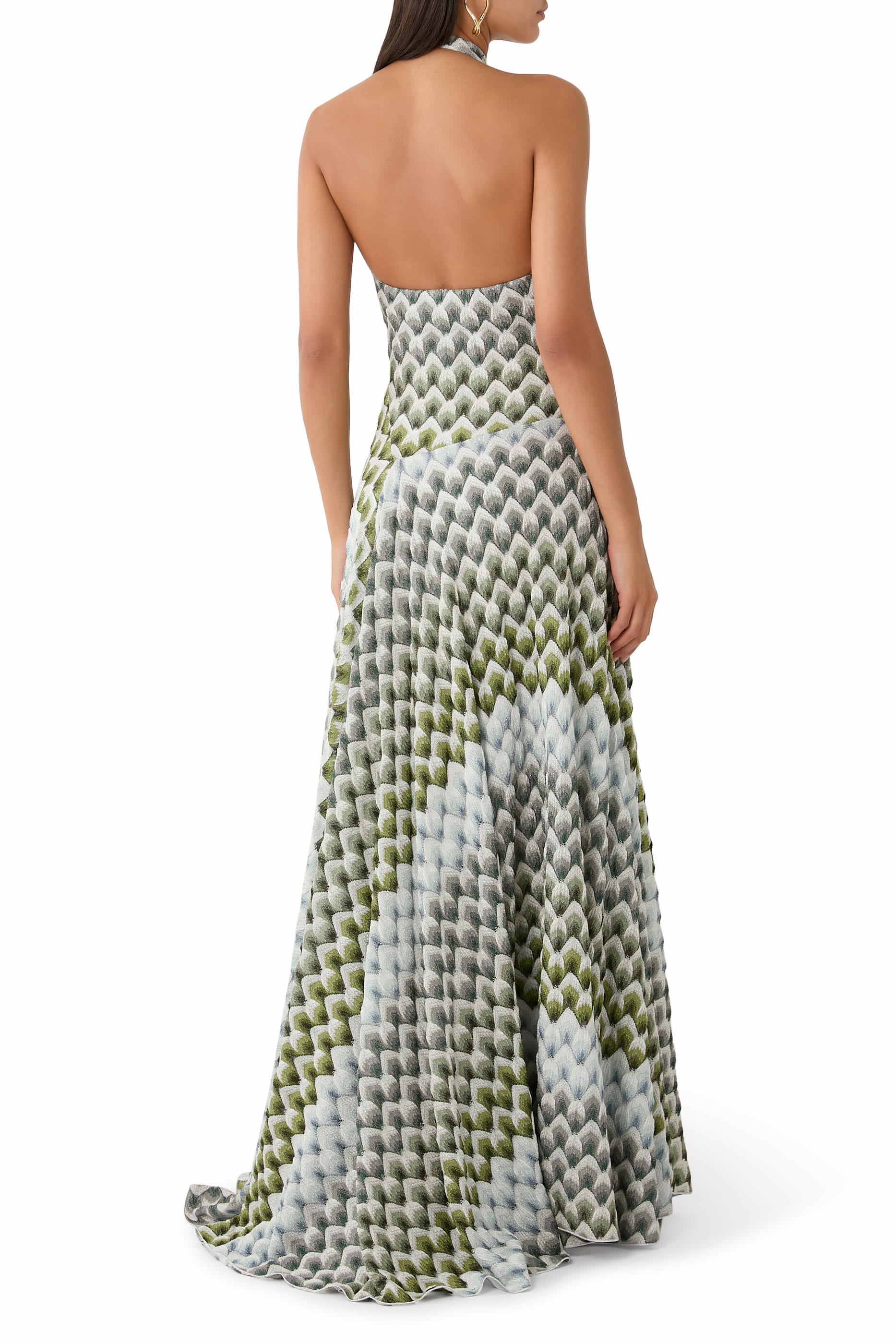 Laced Raschel Halter Neck Maxi Dress