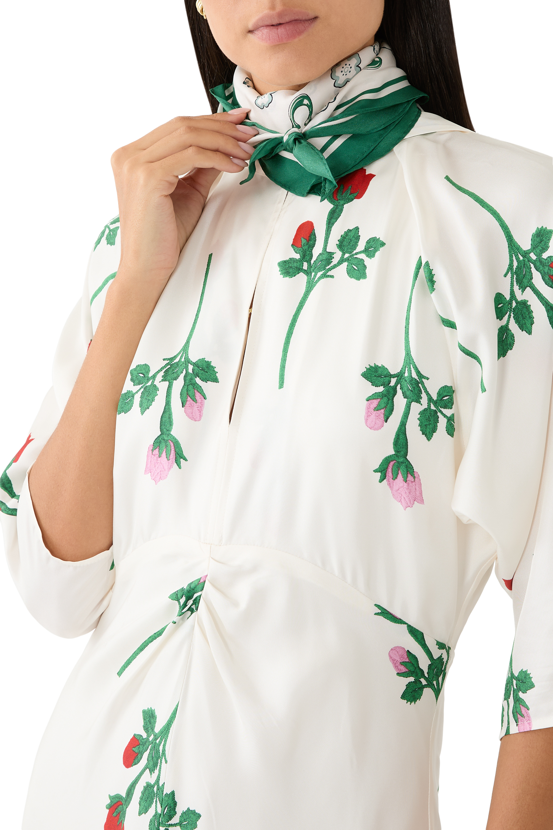 Tea Rose Print Silk Diamond Scarf