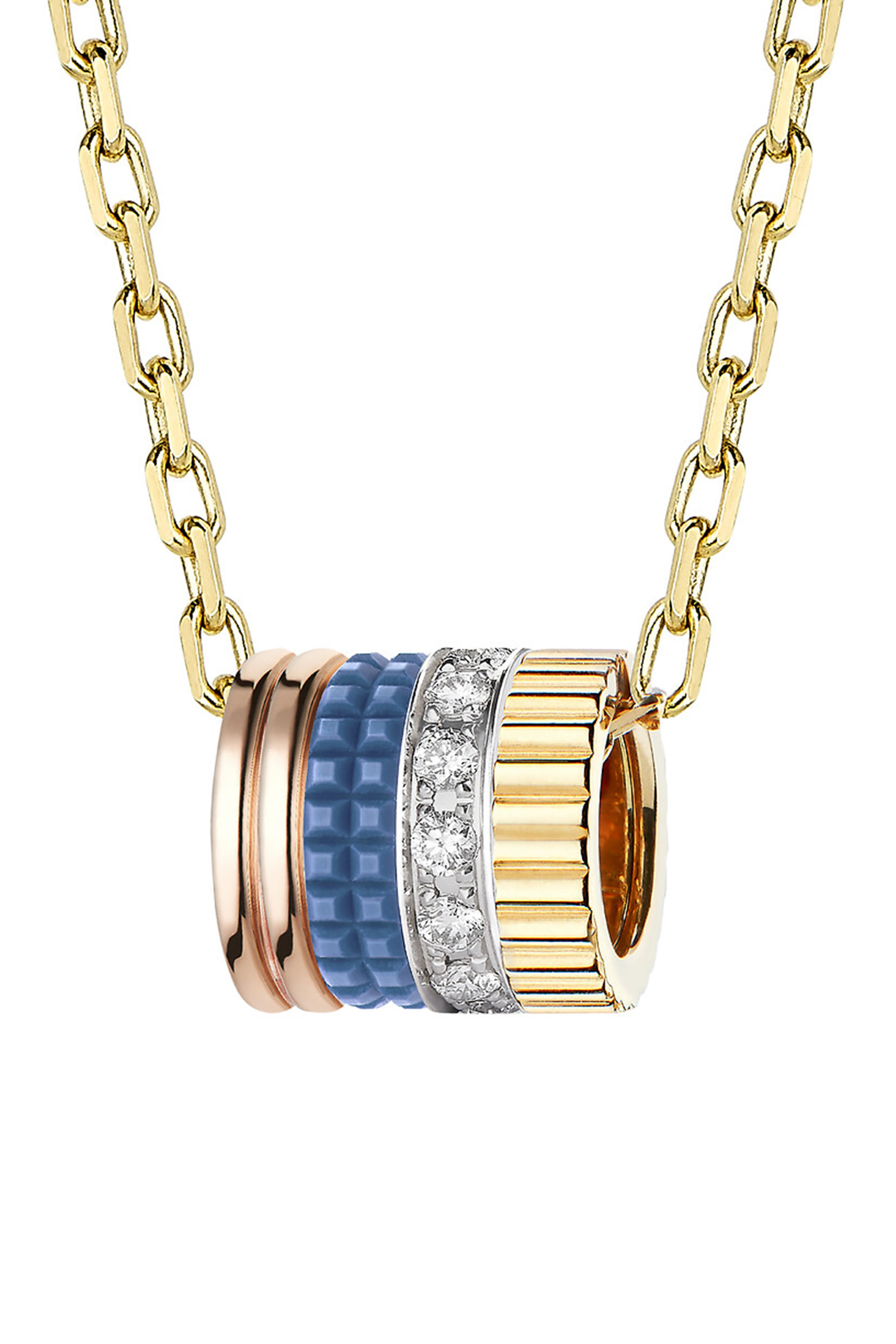 Quatre Edition Pendant S Motif, 18k Yellow Gold, White Gold, Pink Gold & Blue Ceramic