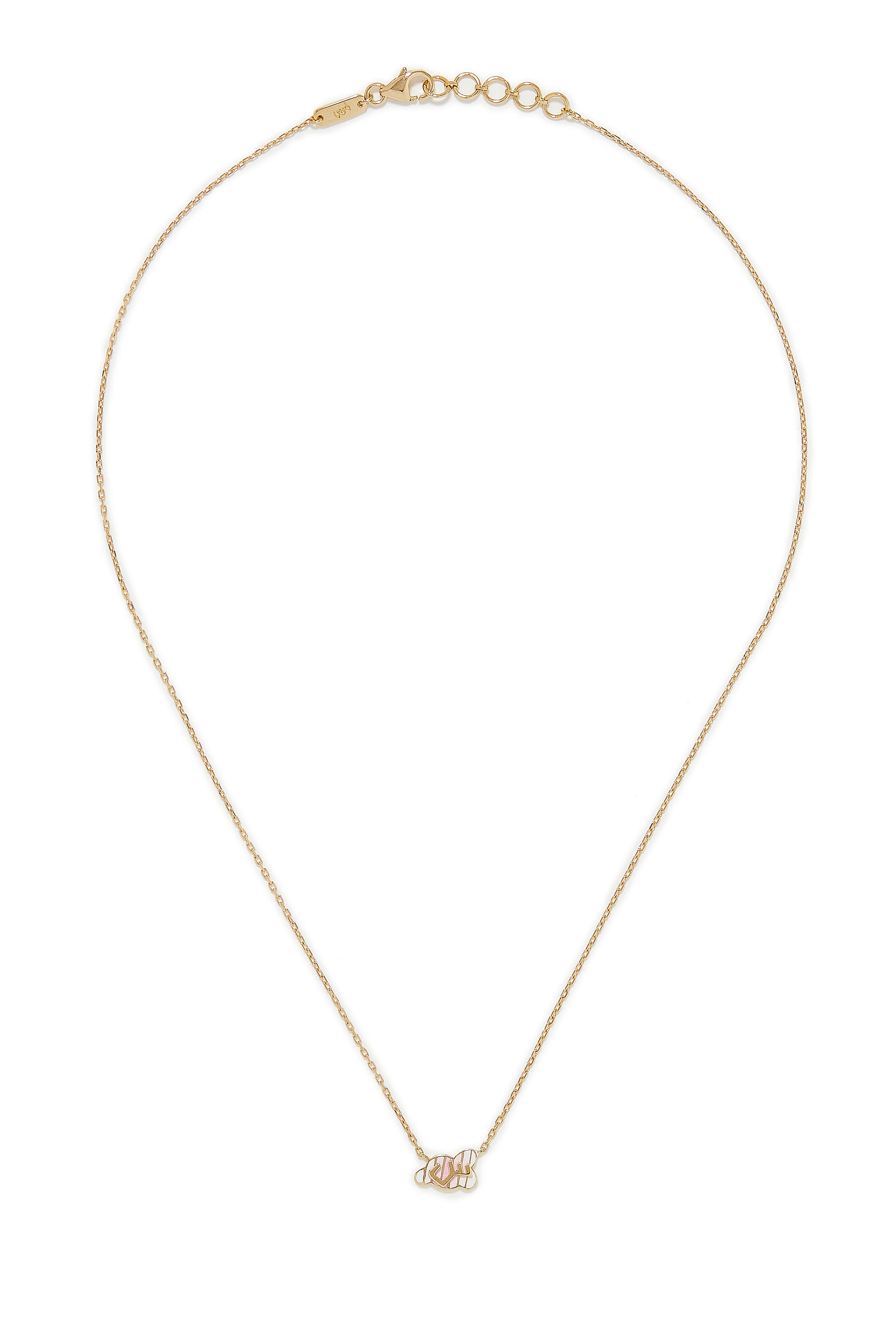 Kids Cloud Arabic Letter Seen Pendant Necklace, 18k Yellow Gold With Enamel