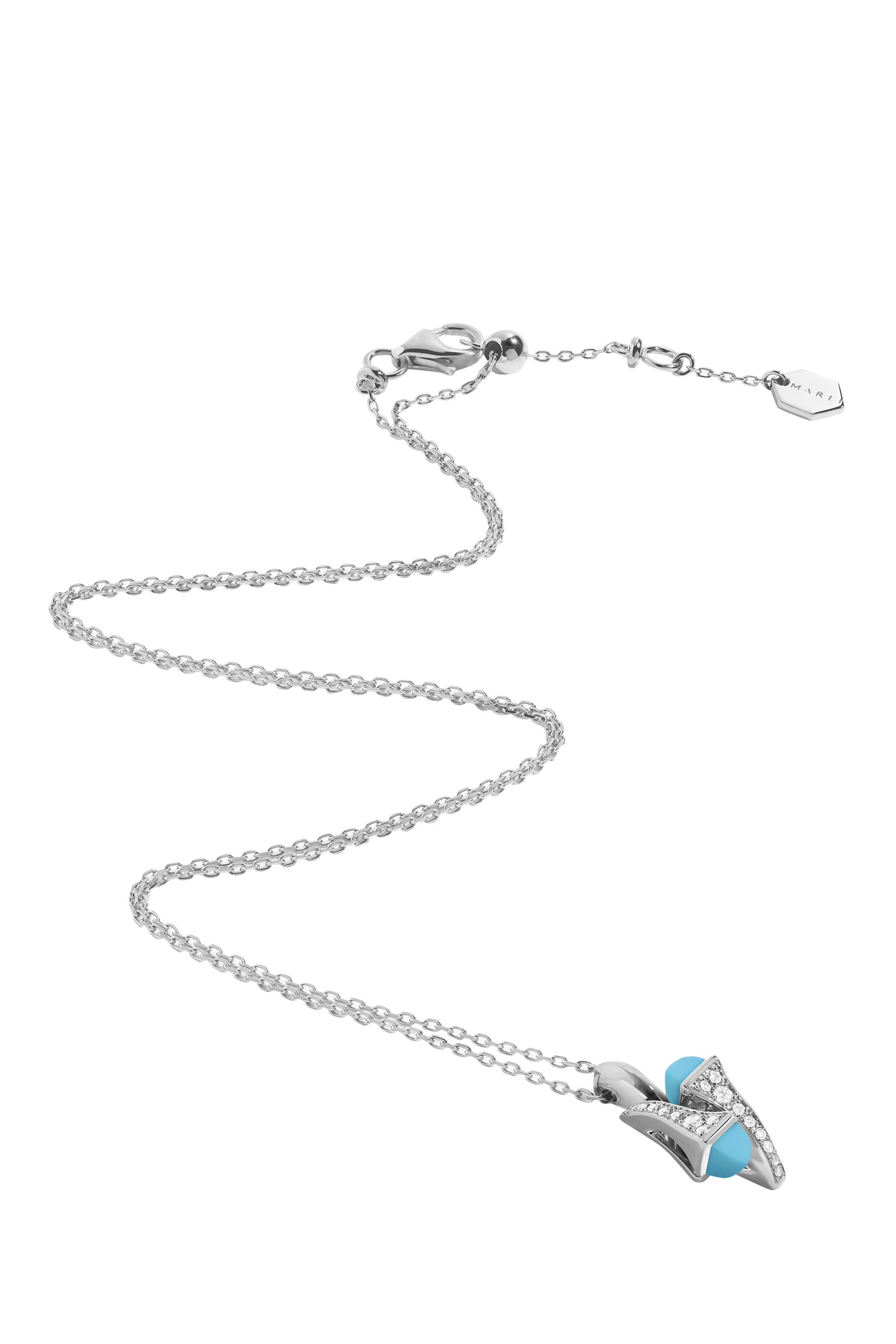 Cleo Turquoise and Pav&eacute; Diamond Huggie Pendant Necklace