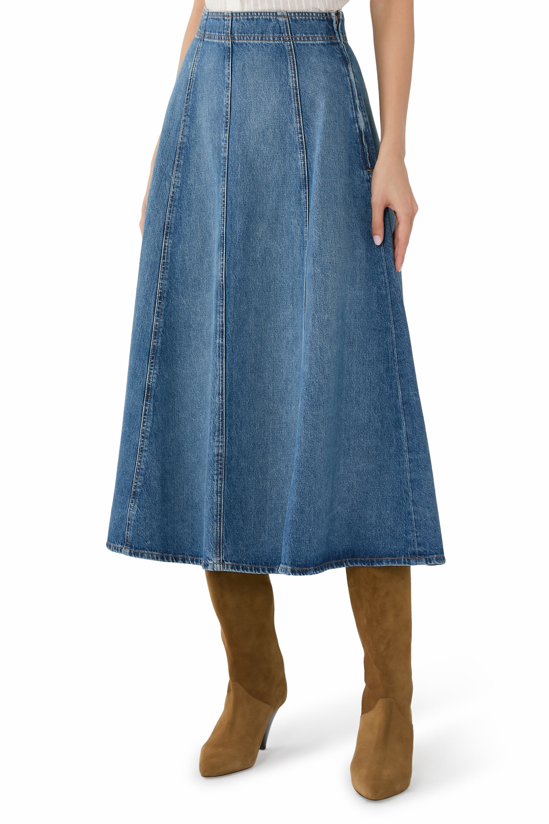 The Uma Midi Denim Skirt