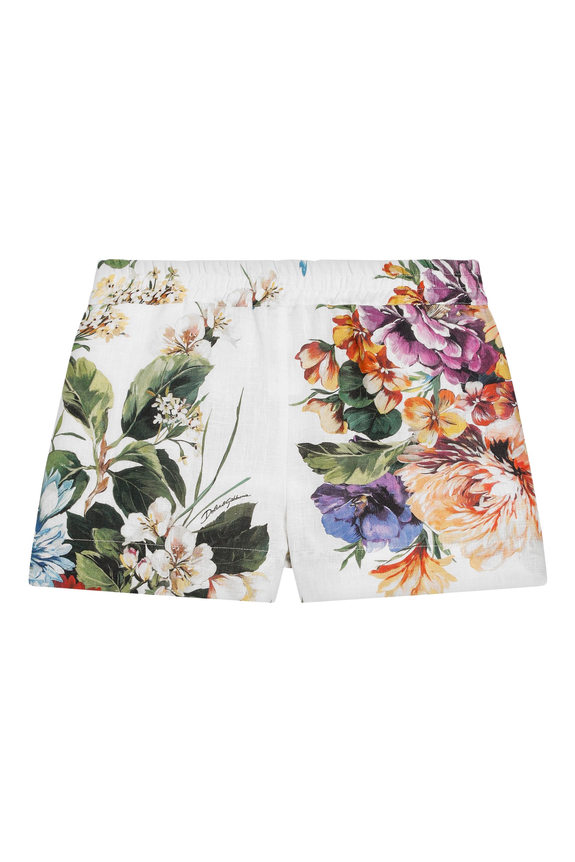Kids Flower-Print Linen Canvas Shorts