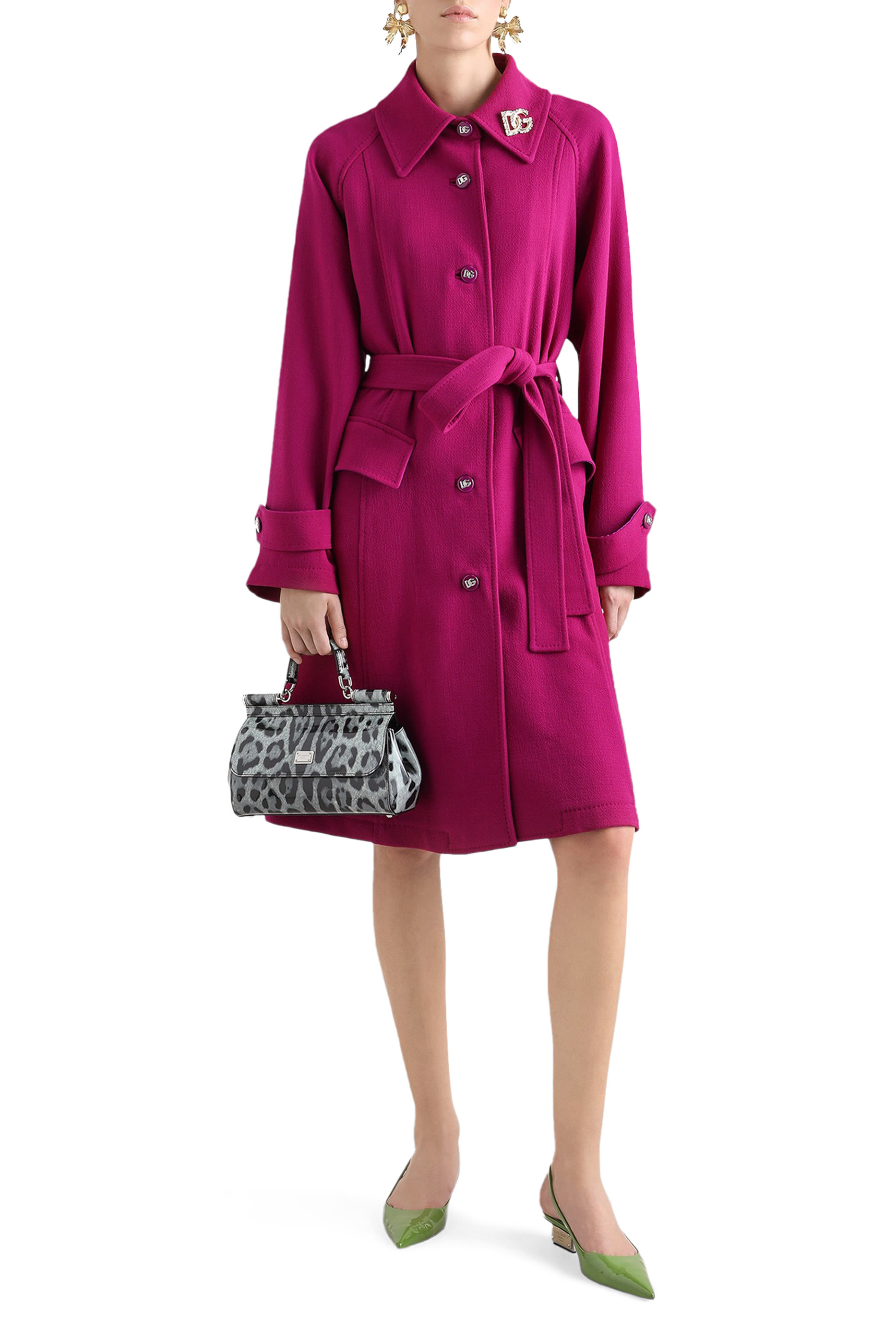 Single-Breasted Wool Crepe Coat with Belt