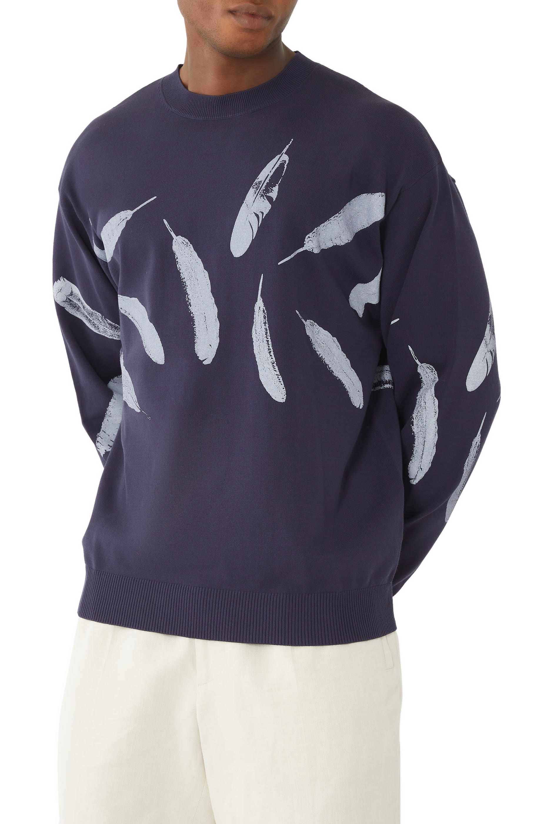 Aop Feather Knit Crew Neck T-Shirt