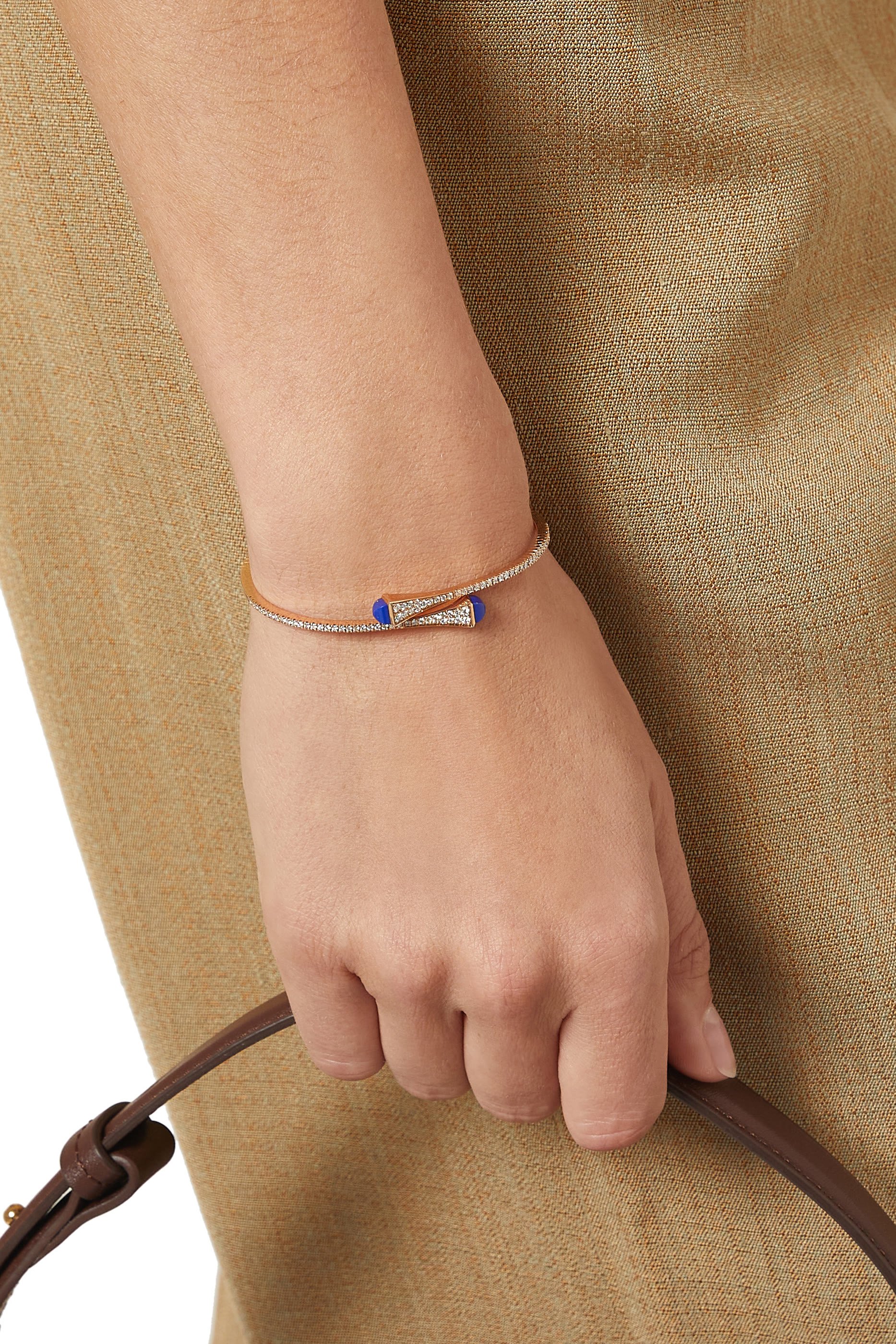 Cleo Slim Bangle, 18k Rose Gold with Lapis Lazuli & Diamonds