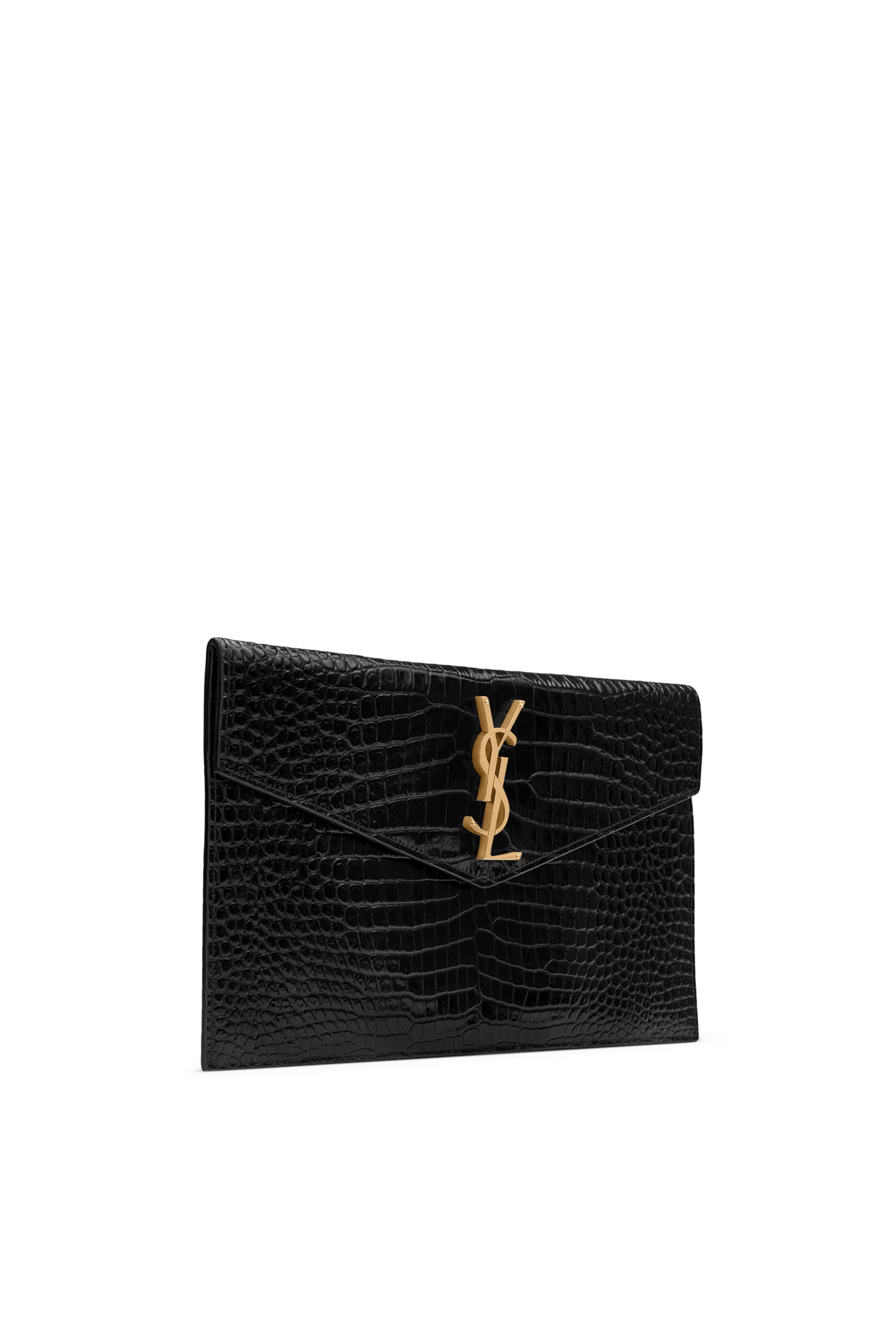Uptown Pouch in Crocodile-Embossed Shiny Leather