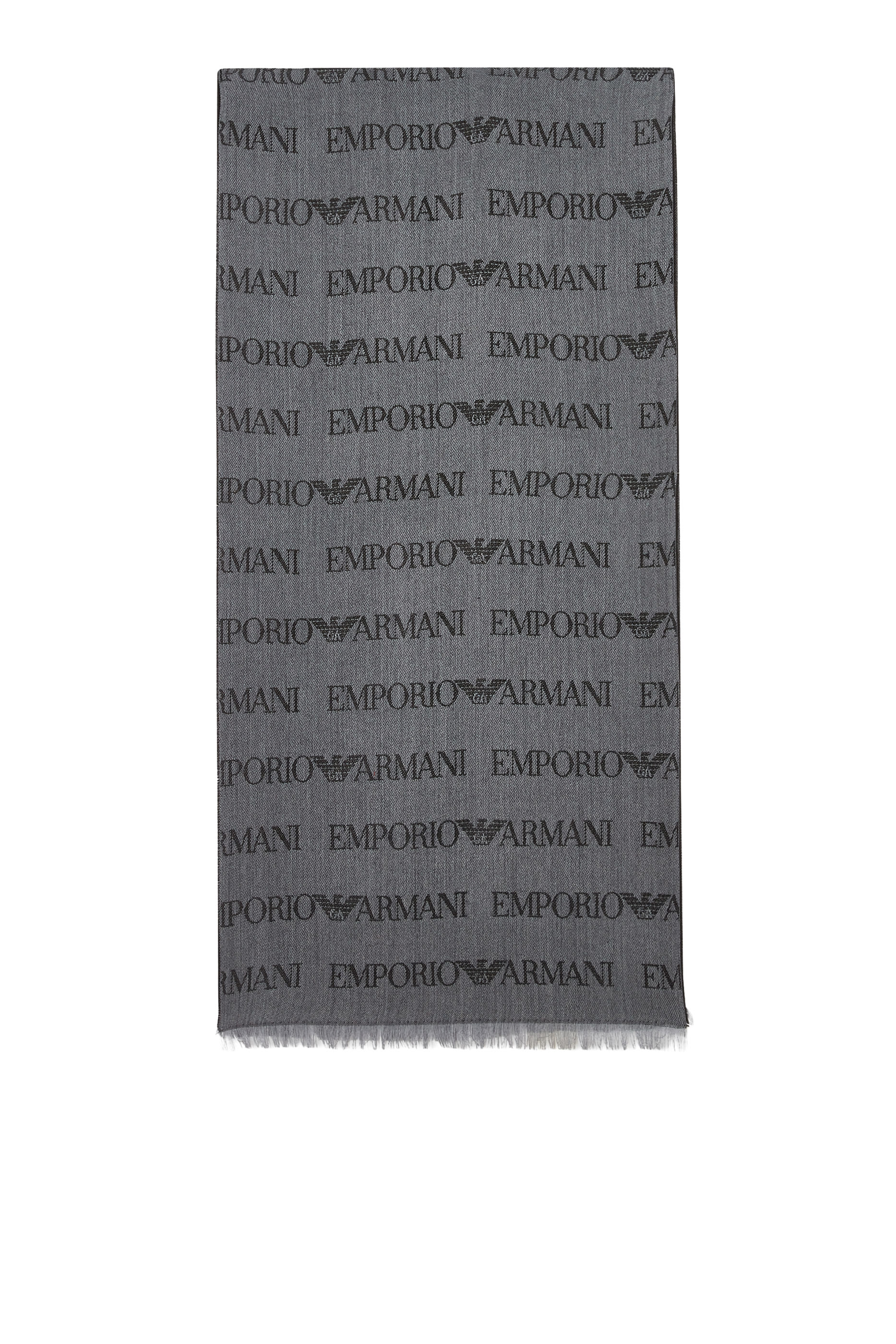 Jacquard Logo Lettering and Fringes Virgin-Wool Blend Scarf