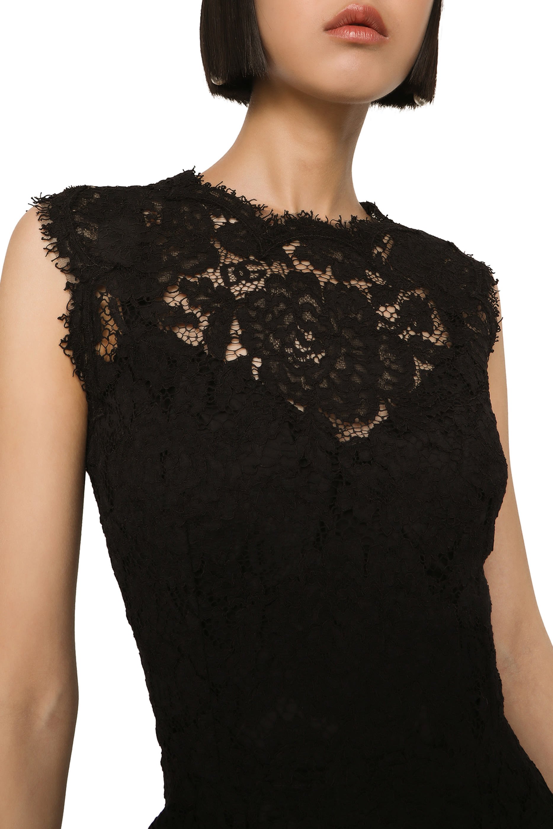 Branded Stretch Lace Calf-Length Dress