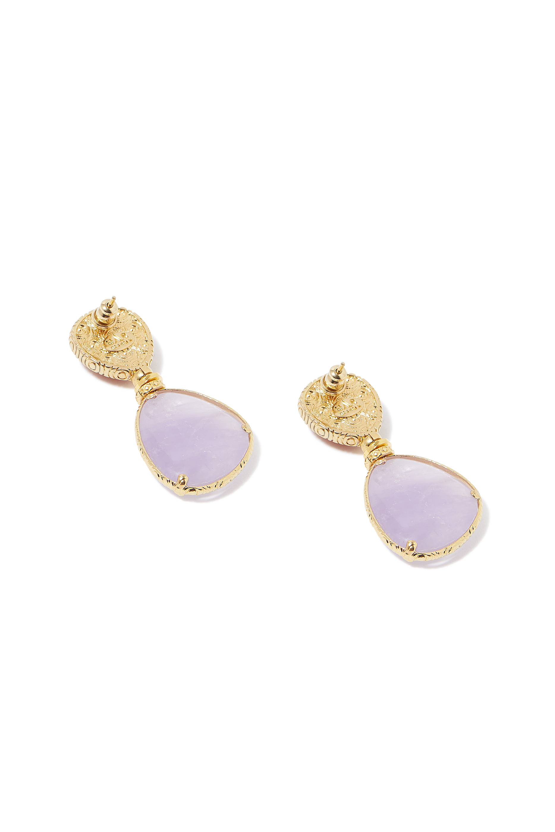 Silia Earrings, 24k Gold-Plated Brass with Yellow Hematoide & Amethyst