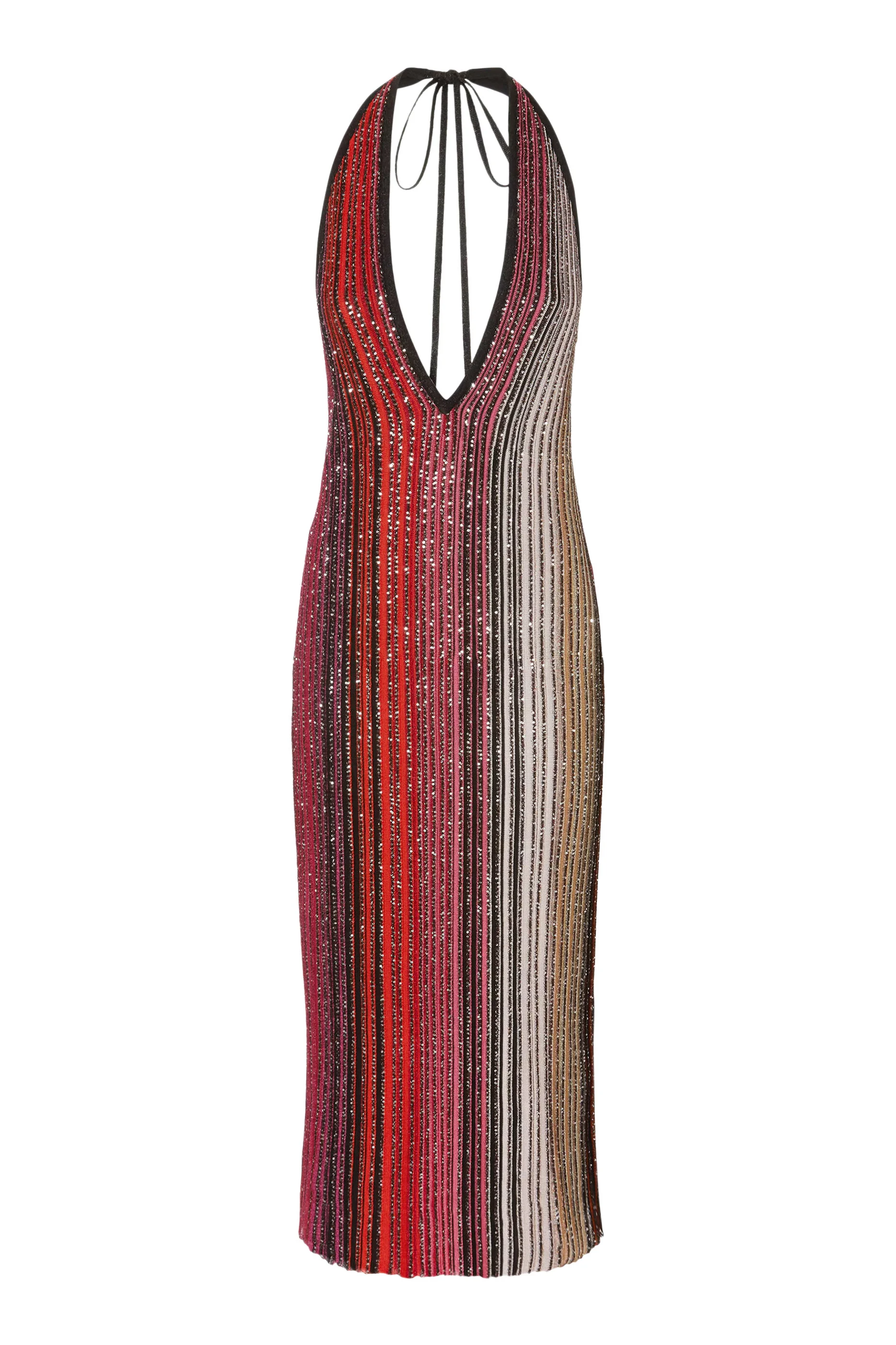 Sequins Striped Partialized V-Neck Midi Dress