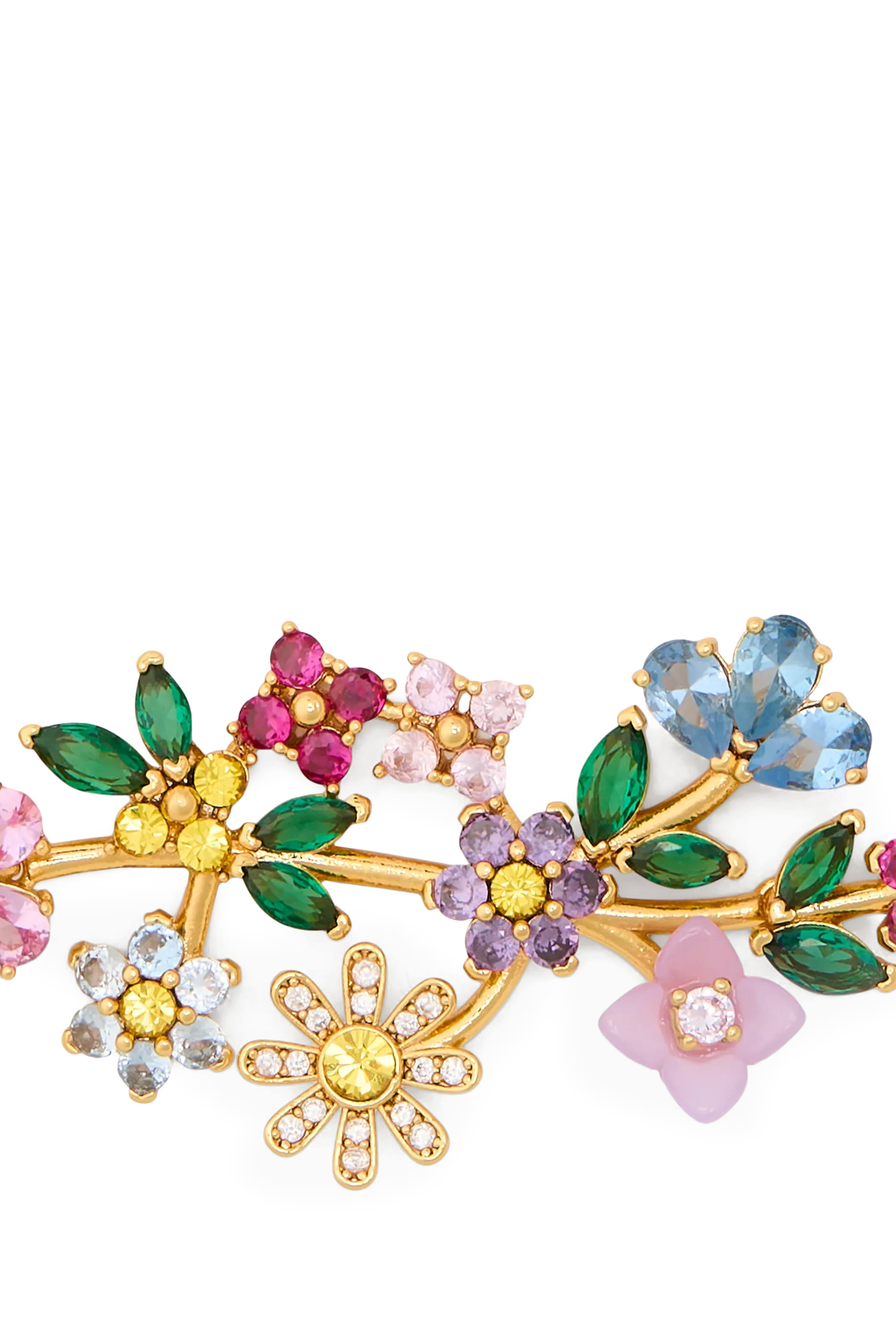 Bursting Blooms Necklace, Brass & Cubic Zirconia, Czech Glass Stone, Resin