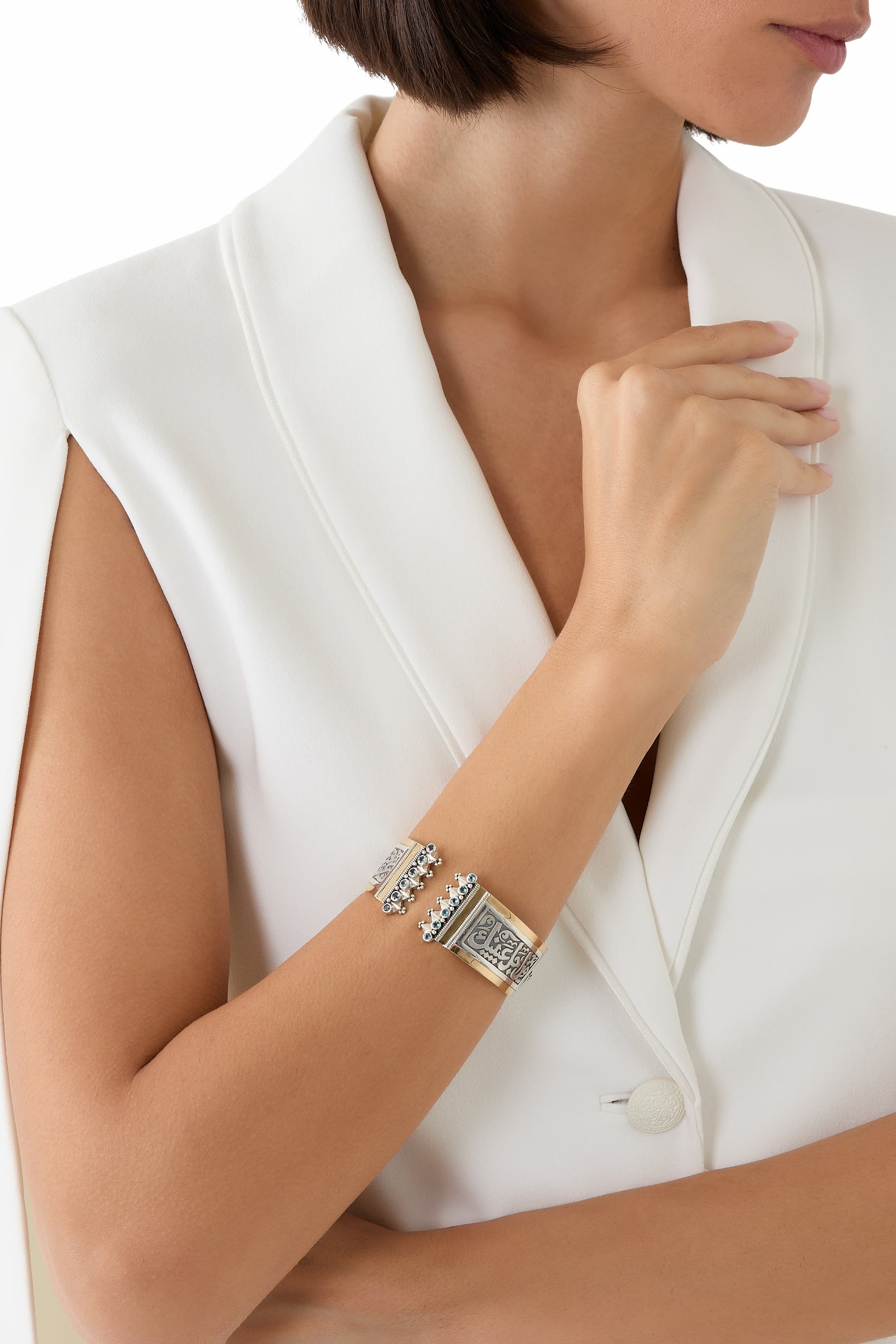 Classic Bangle, Sterling Silver with 18k Yellow Gold & Blue Topaz