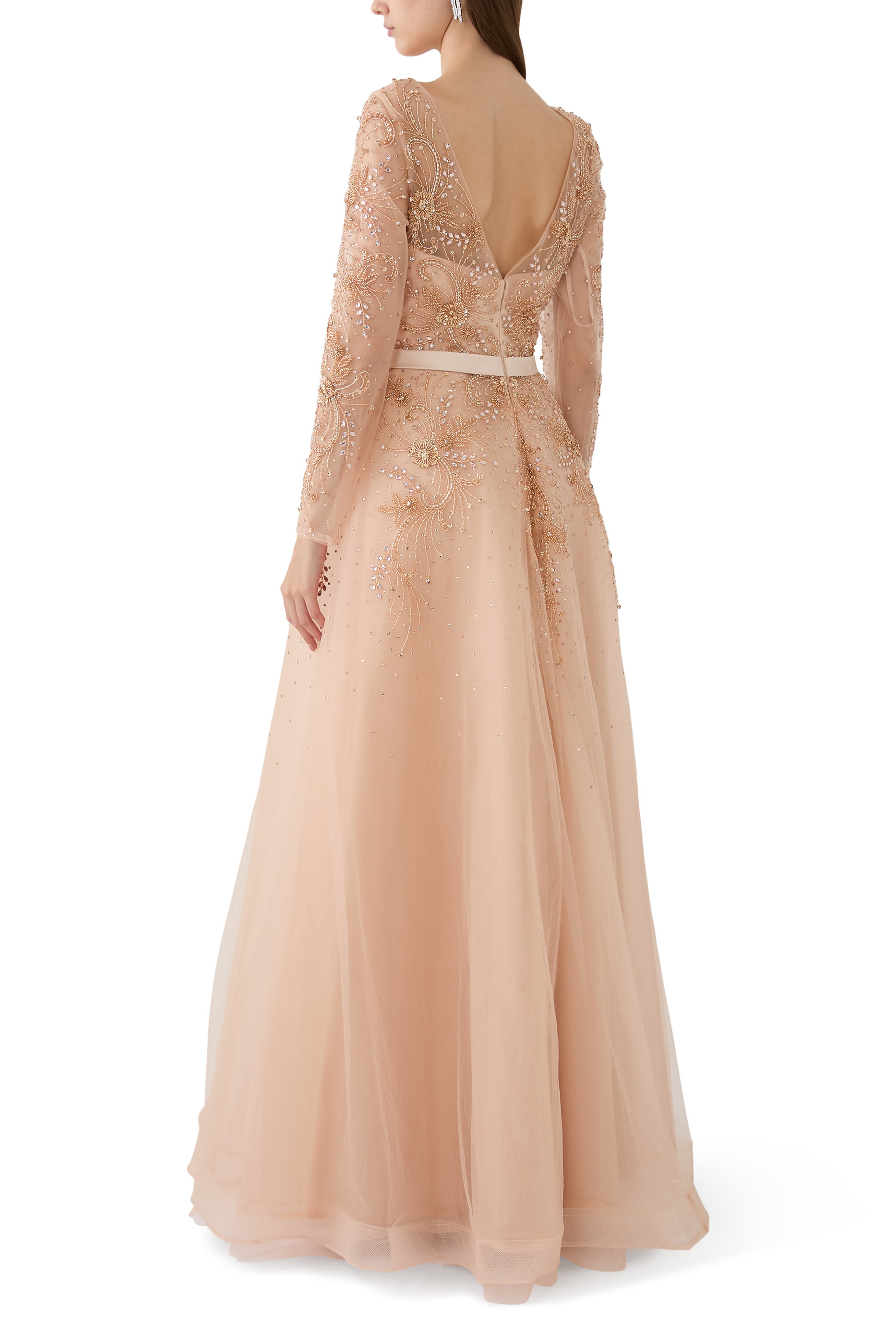 Long Sleeves Tulle Gown