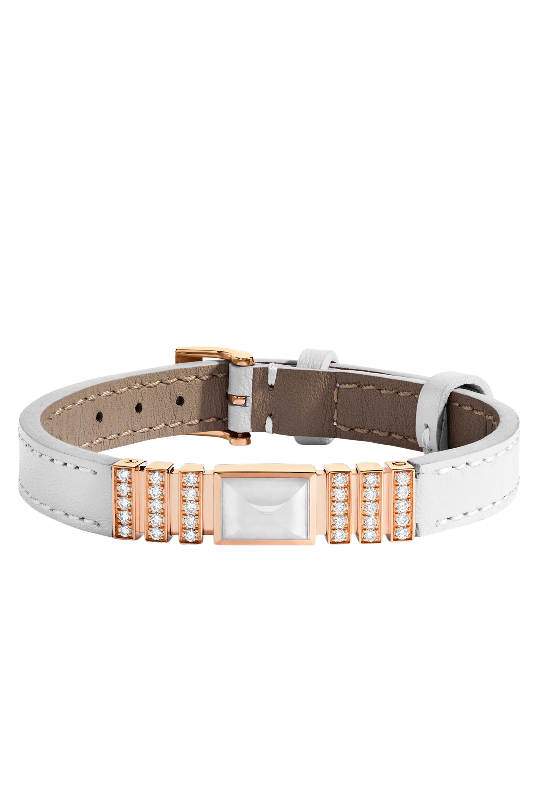 Unii Bracelet, 18k Rose Gold White Agate & Diamond Pave Leather Strap